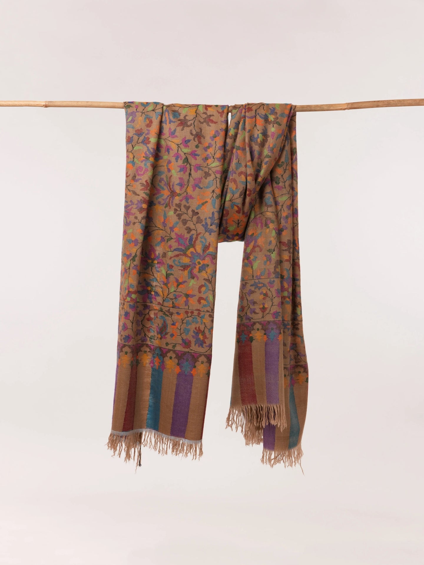 Camel Brown Handwoven Kani Oversized Pashmina Shawl Shahkaar.com