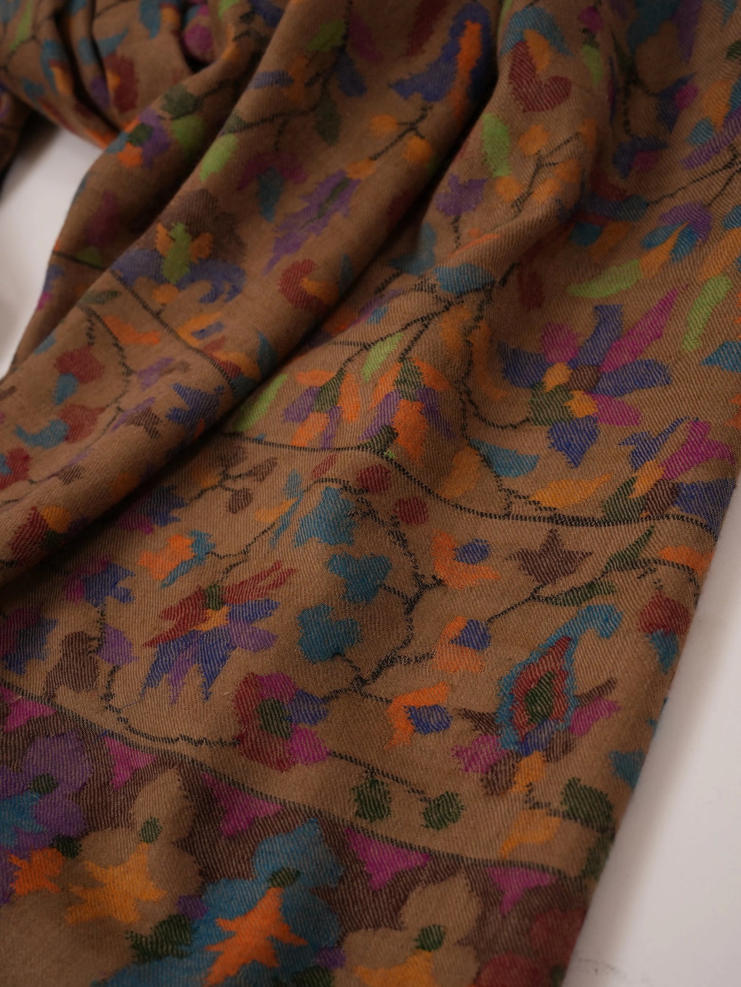 Camel Brown Handwoven Kani Oversized Pashmina Shawl Shahkaar.com