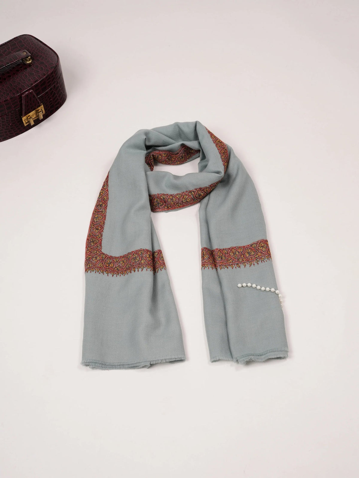 Fine Wool Shawl with Kashmiri Neemdaur Hand Sozni Embroidery Shahkaar.com
