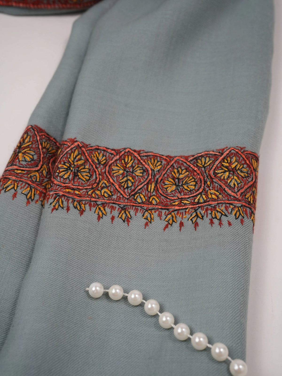 Fine Wool Shawl with Kashmiri Neemdaur Hand Sozni Embroidery Shahkaar.com