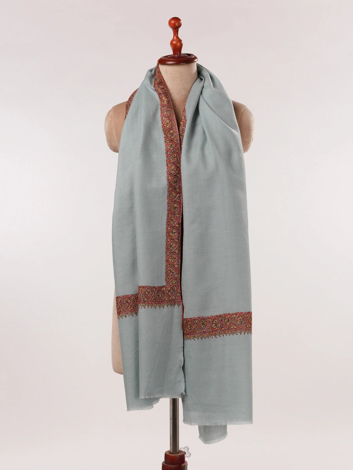 Fine Wool Shawl with Kashmiri Neemdaur Hand Sozni Embroidery Shahkaar.com