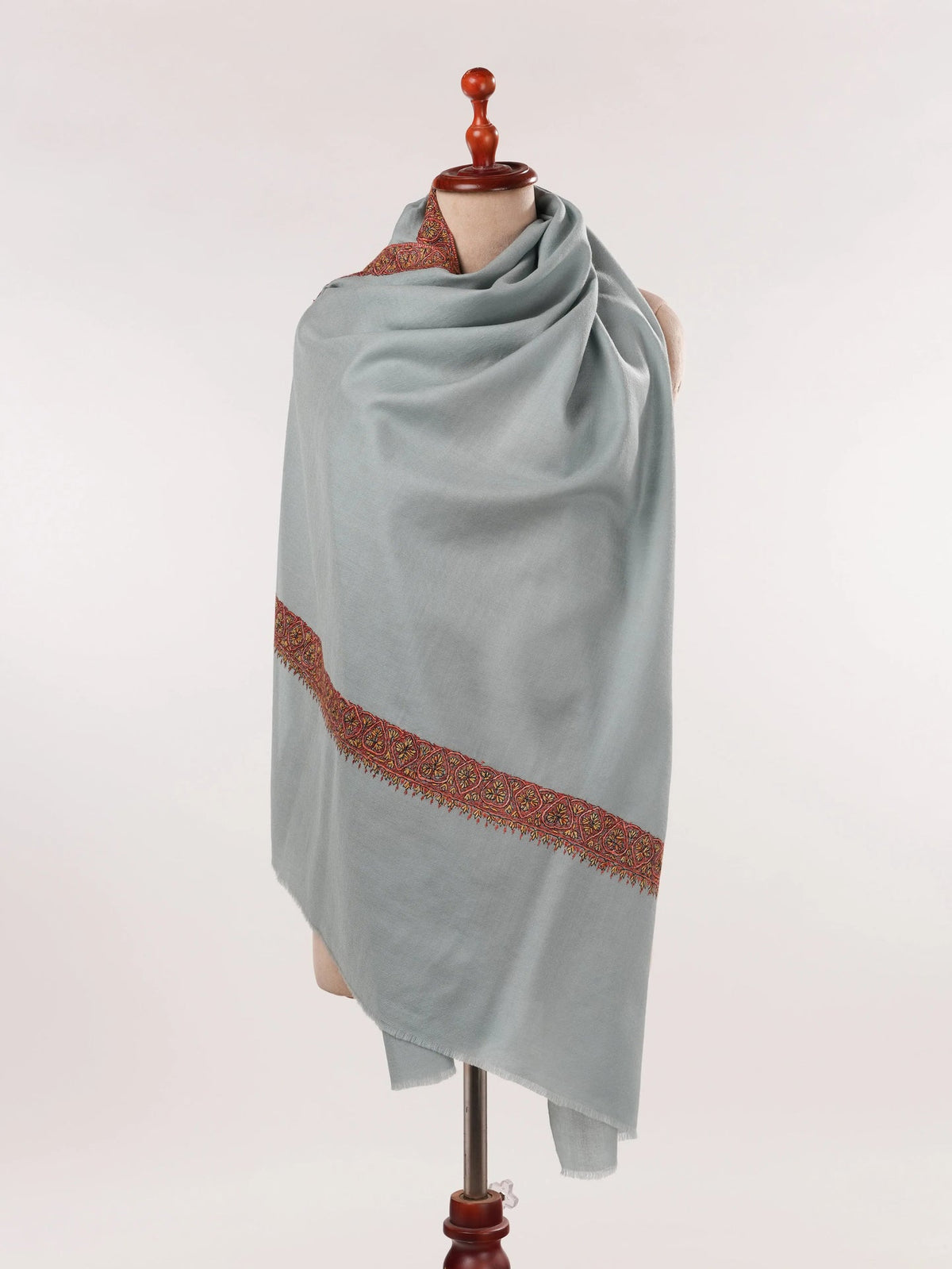 Fine Wool Shawl with Kashmiri Neemdaur Hand Sozni Embroidery Shahkaar.com