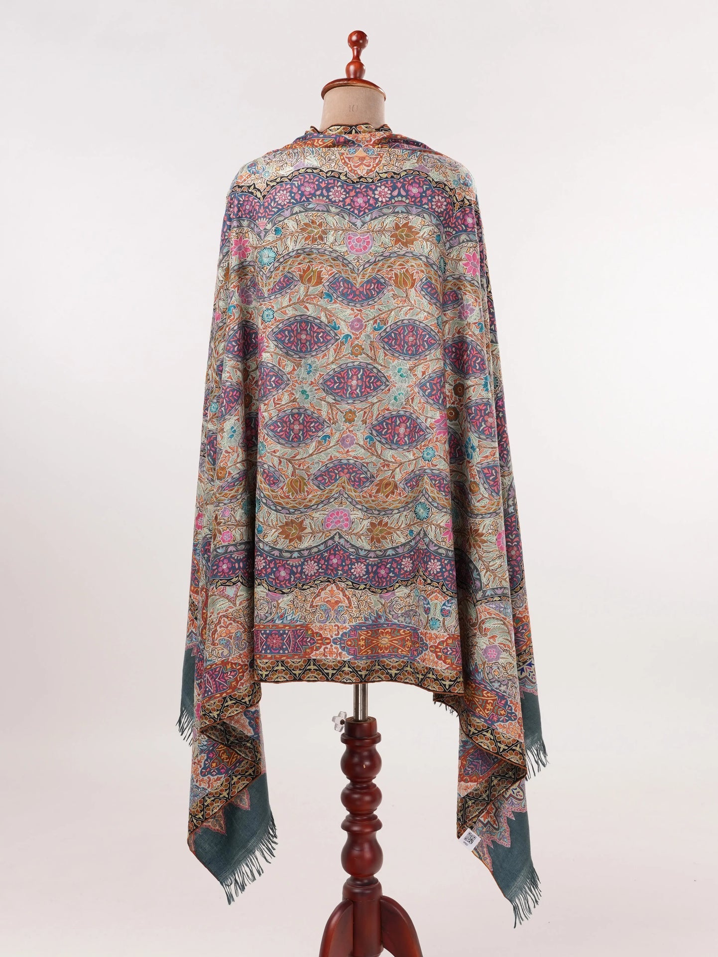 Hand Embroidered Kalamkari Authentic Grey Handwoven Pashmina Shawl Shahkaar.com