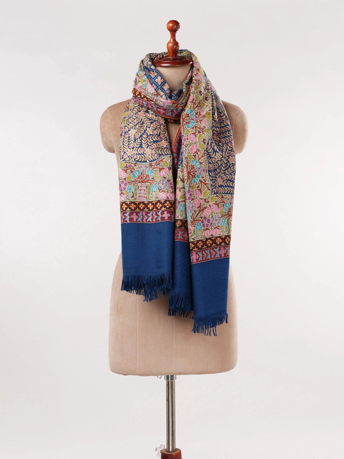 Traditional Kalamkari Hand Embroidered Handwoven Pashmina Shawl Shahkaar.com