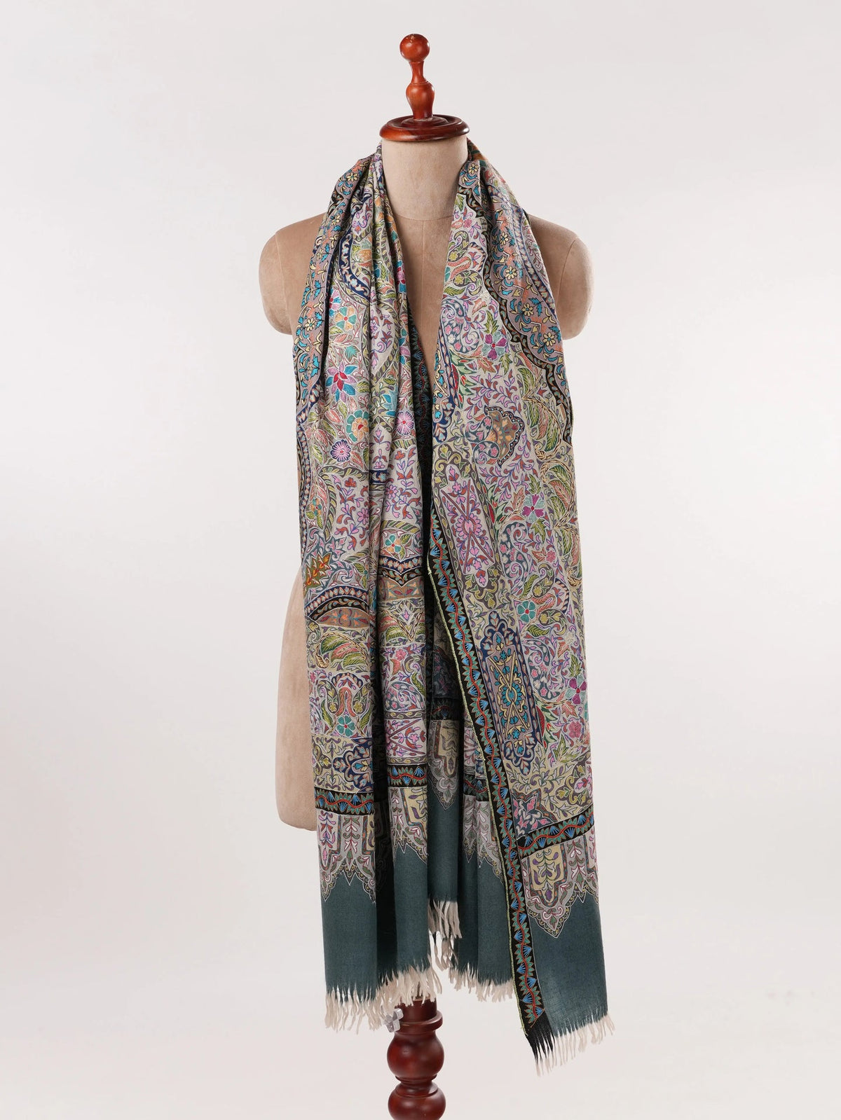 Handwoven Pashmina Shawl with Kalamkari Hand Embroidery Shahkaar.com