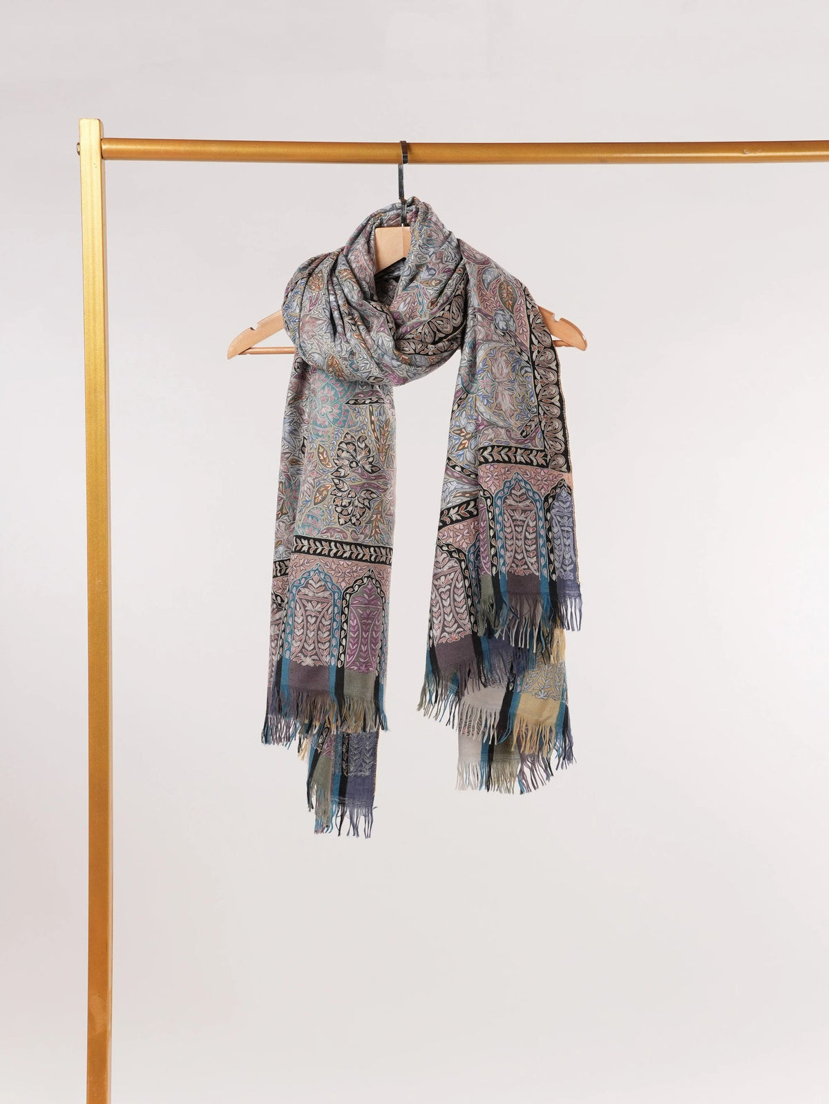 Handwoven Pashmina Shawl with Kalamkari Hand Embroidery Shahkaar.com
