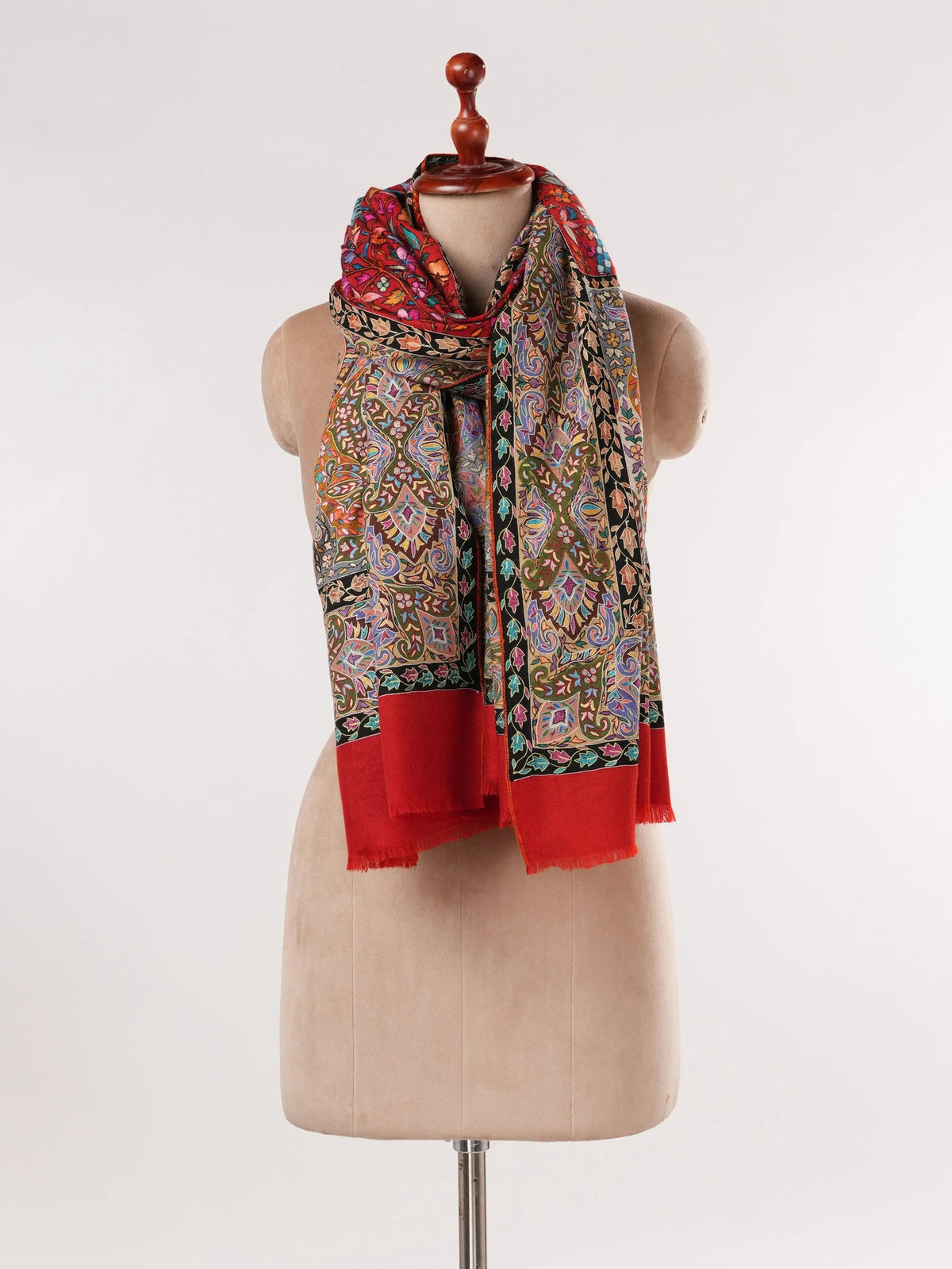 Hand Embroidered Kalamkari Handwoven Pashmina Shawl Shahkaar.com