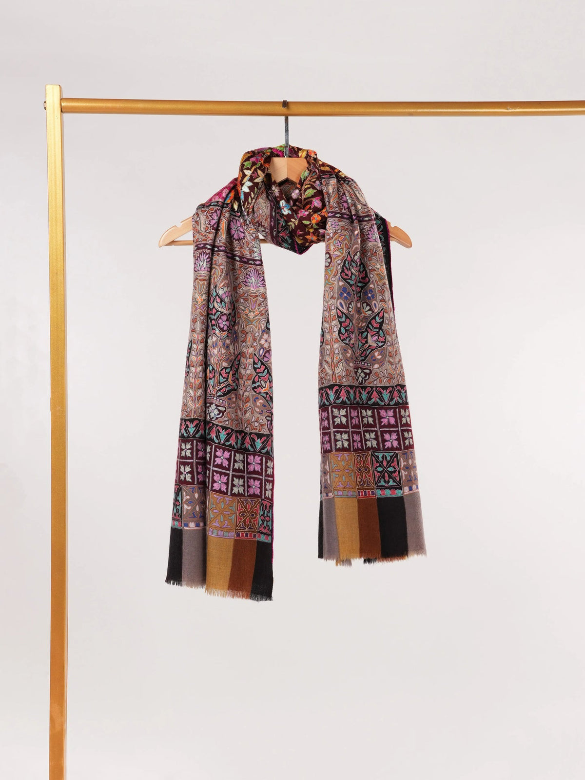 Finest Handwoven Pashmina Shawl with Hand Kalamkari Embroidery Shahkaar.com