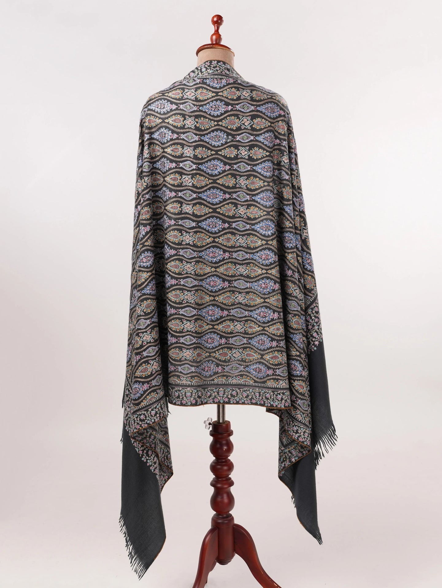 Original Black Kalamkari Handwoven Pashmina Shawl with Hand Embroidery Shahkaar.com