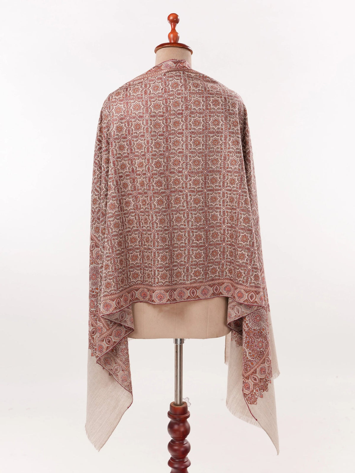 Natural Taupe Authentic Cashmere Scarf with Hook Embroidery