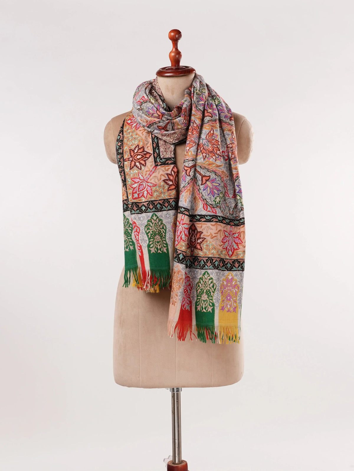 Kalamkari Handwoven Pashmina Shawl with Hand Embroidery Shahkaar.com