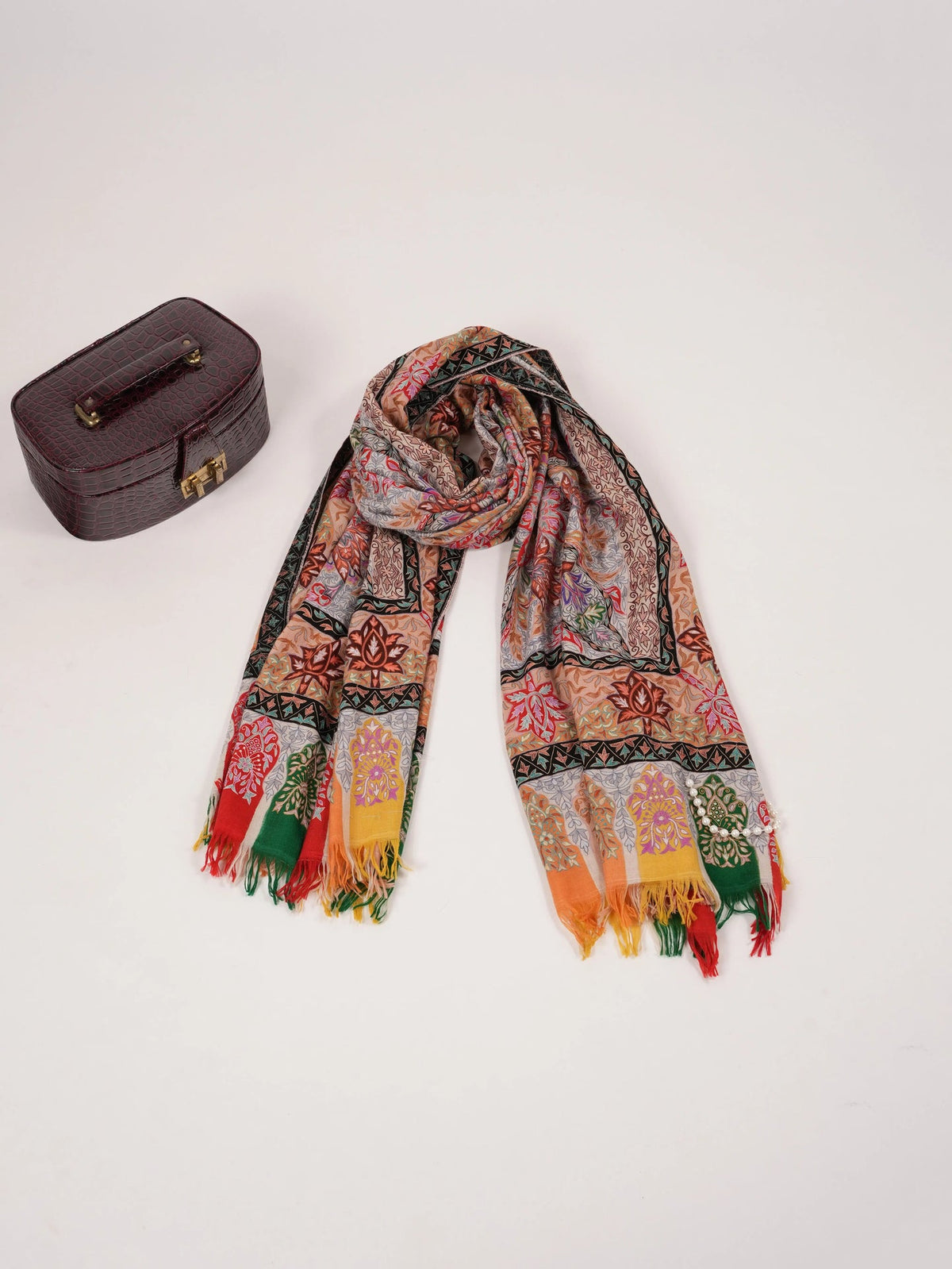 Kalamkari Handwoven Pashmina Shawl with Hand Embroidery Shahkaar.com