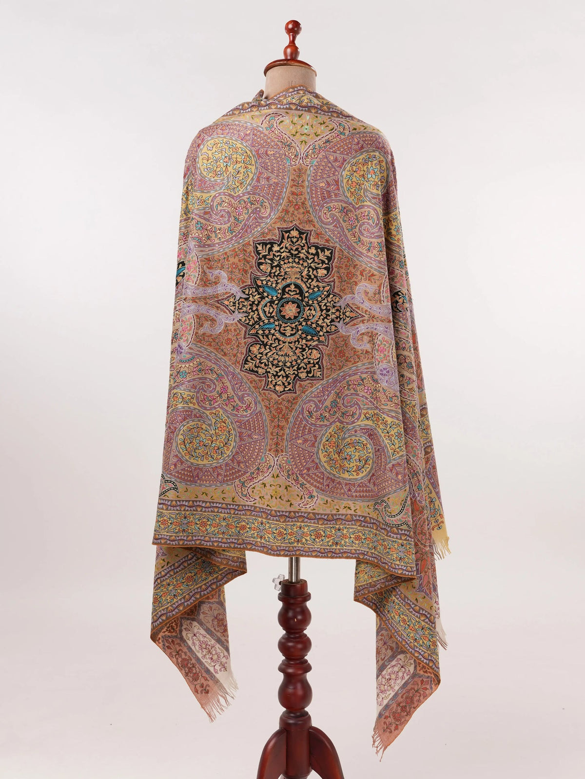 Elegant Handwoven Pashmina Shawl with Kalamkari Hand Embroidery Shahkaar.com