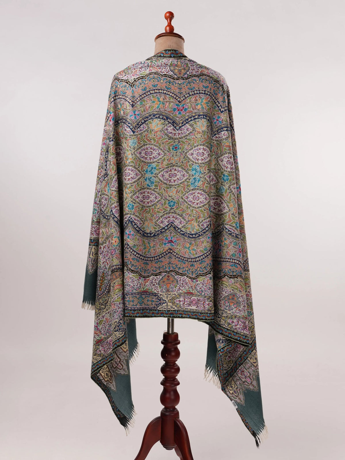 Kalamkari Hand Embroidered Grey Handwoven Pashmina Shawl Shahkaar.com