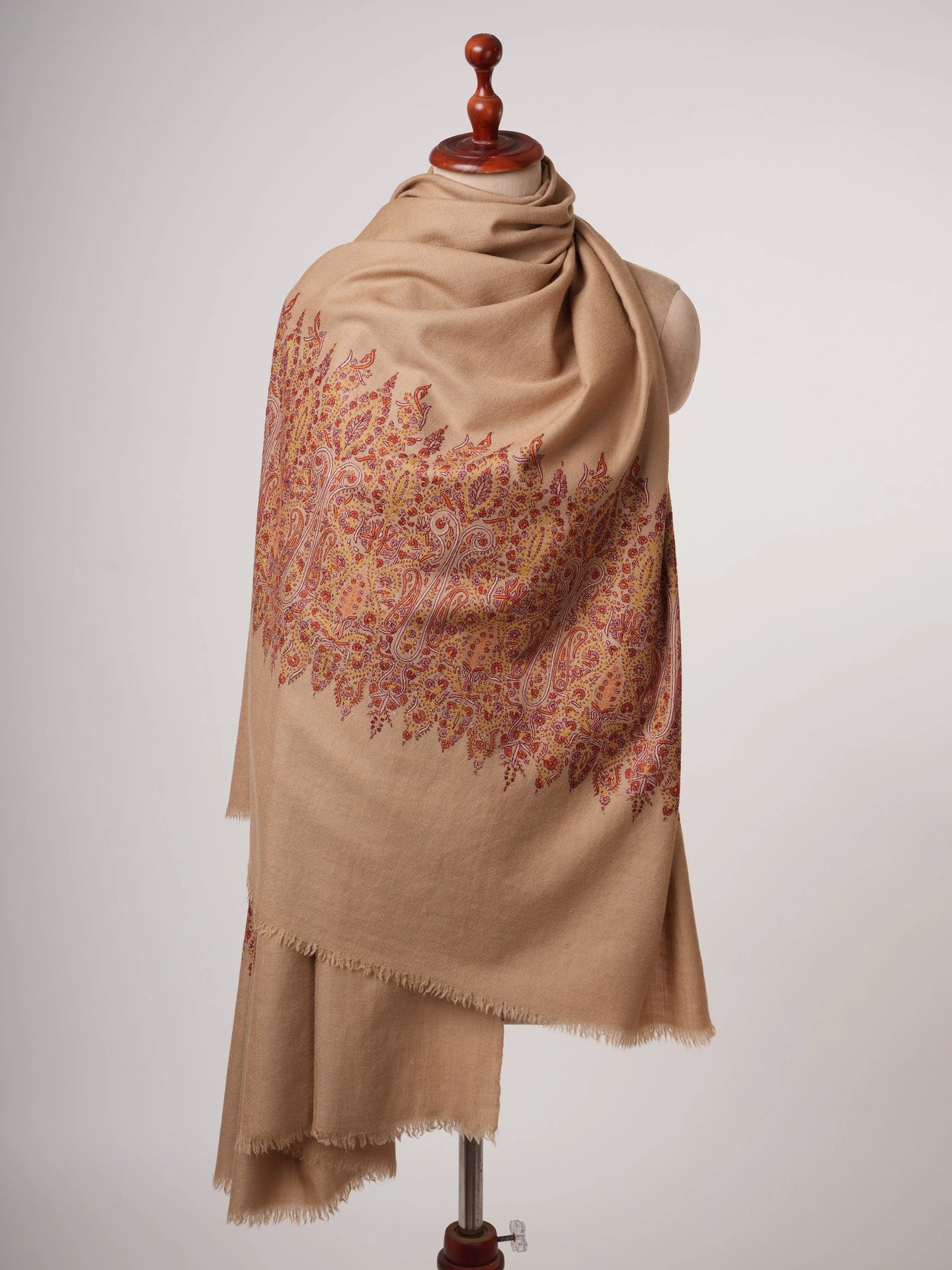 Handwoven Beige Pashmina Shawl with Delicate Palla Motifs Shahkaar