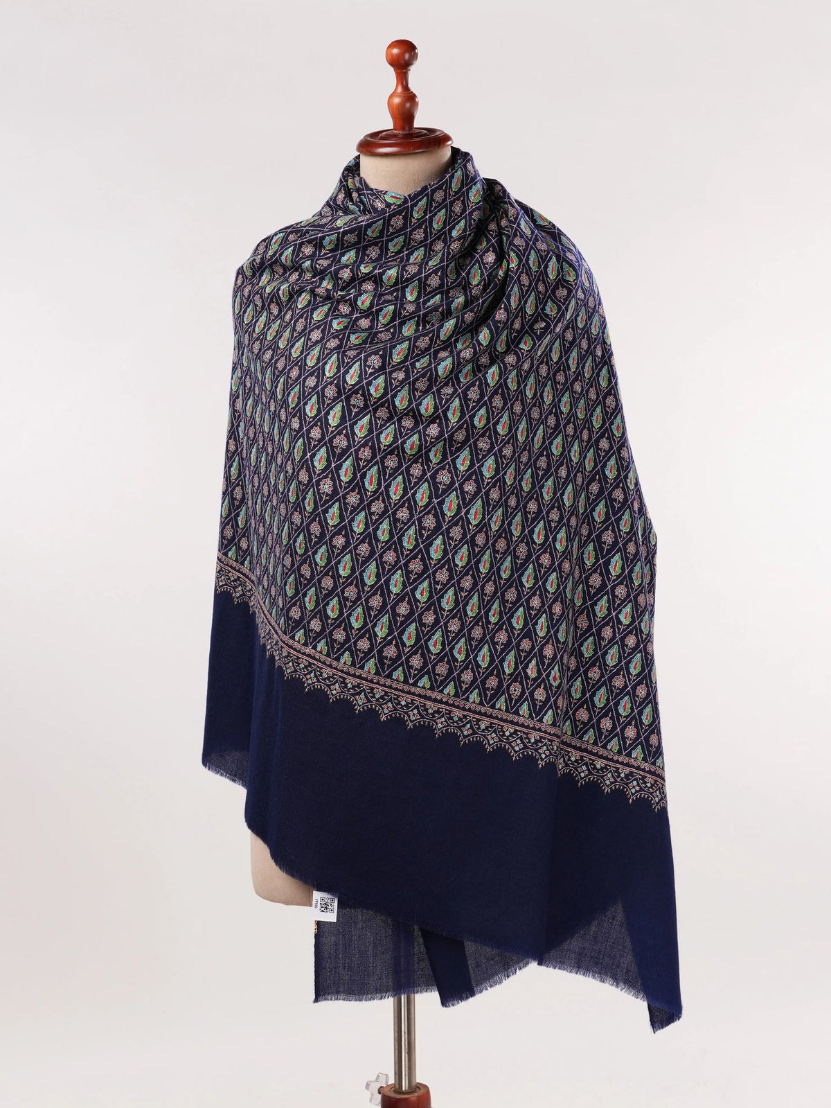 Jali Sozni Hand Embroidered Origina Dark Blue Handwoven Pashmina Shawl Shahkaar.com