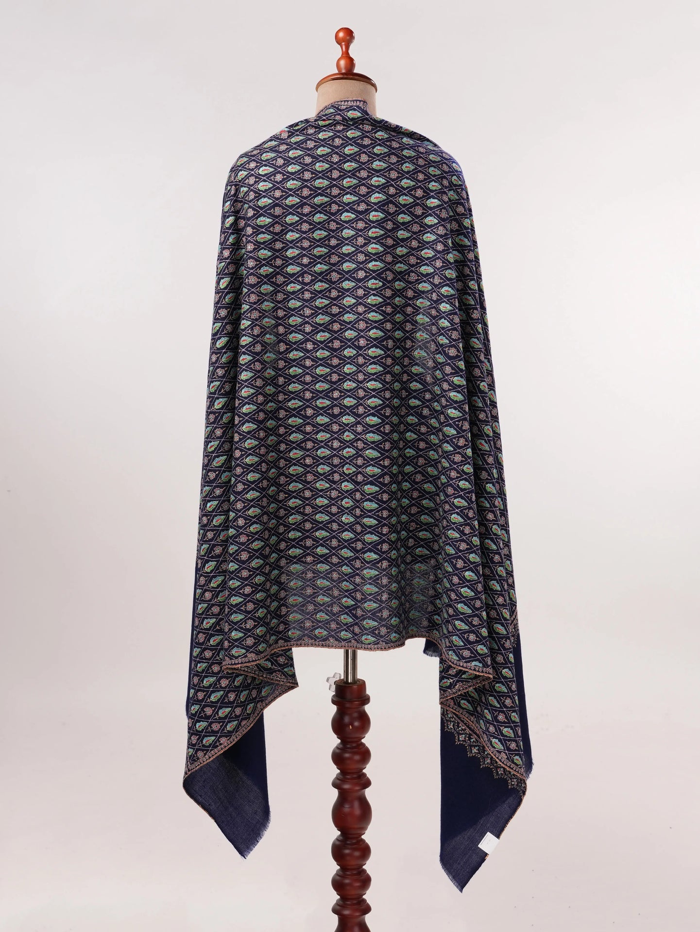 Jali Sozni Hand Embroidered Origina Dark Blue Handwoven Pashmina Shawl Shahkaar.com