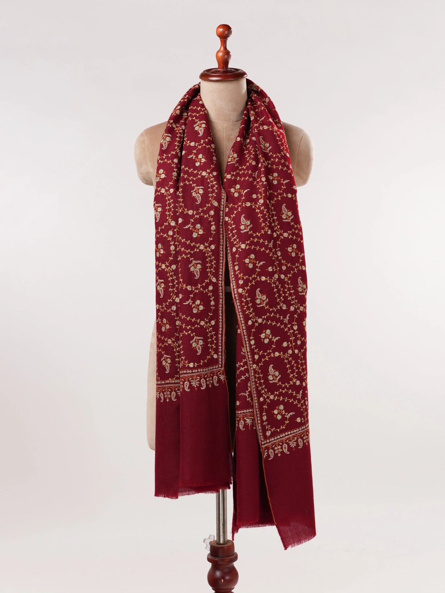Jali Sozni Hand Embroidered Soft Red Handwoven Pashmina Shawl Shahkaar.com