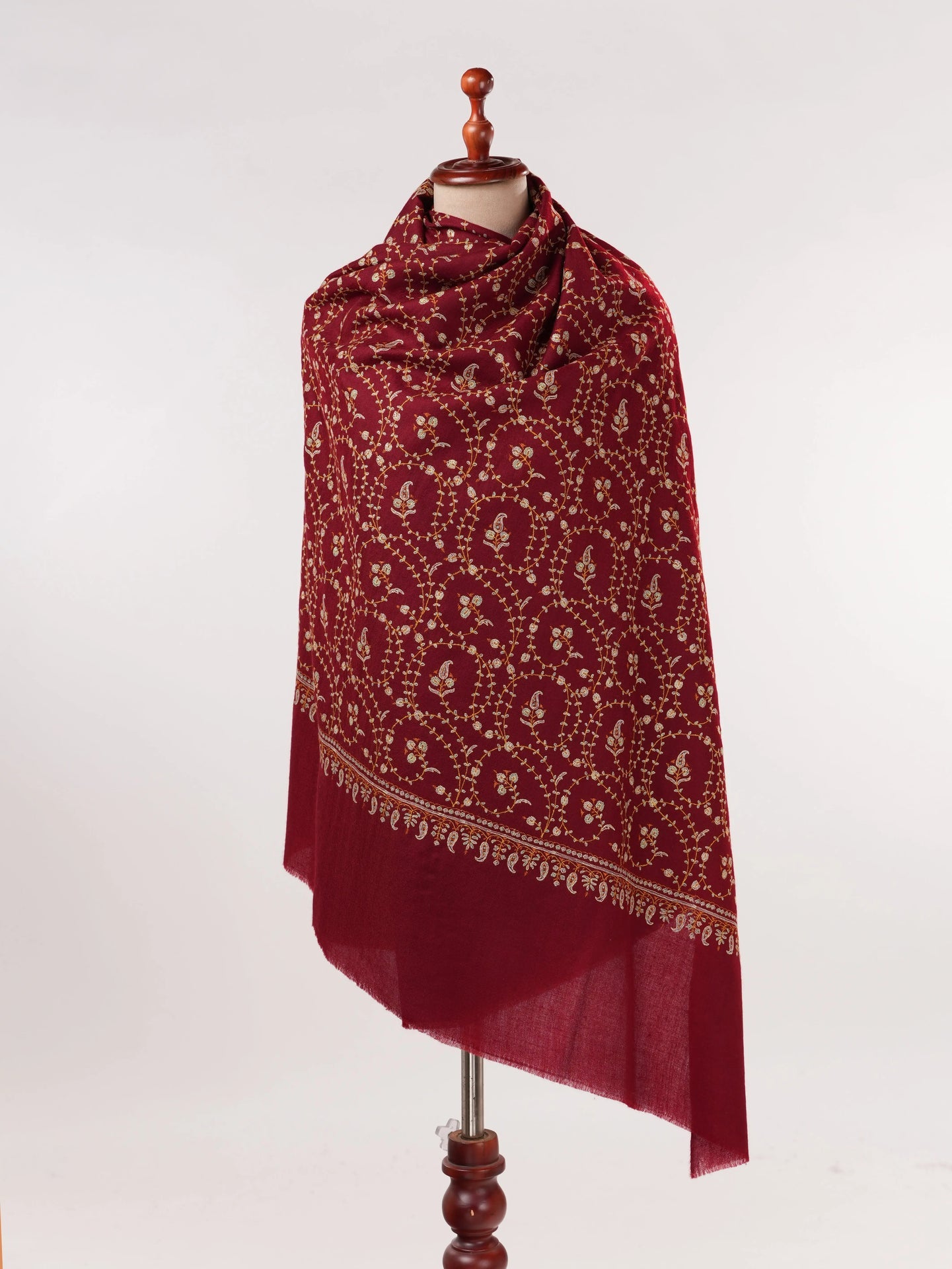 Jali Sozni Hand Embroidered Soft Red Handwoven Pashmina Shawl Shahkaar.com