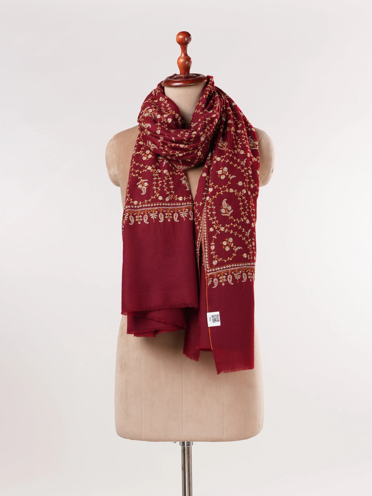 Jali Sozni Hand Embroidered Soft Red Handwoven Pashmina Shawl Shahkaar.com