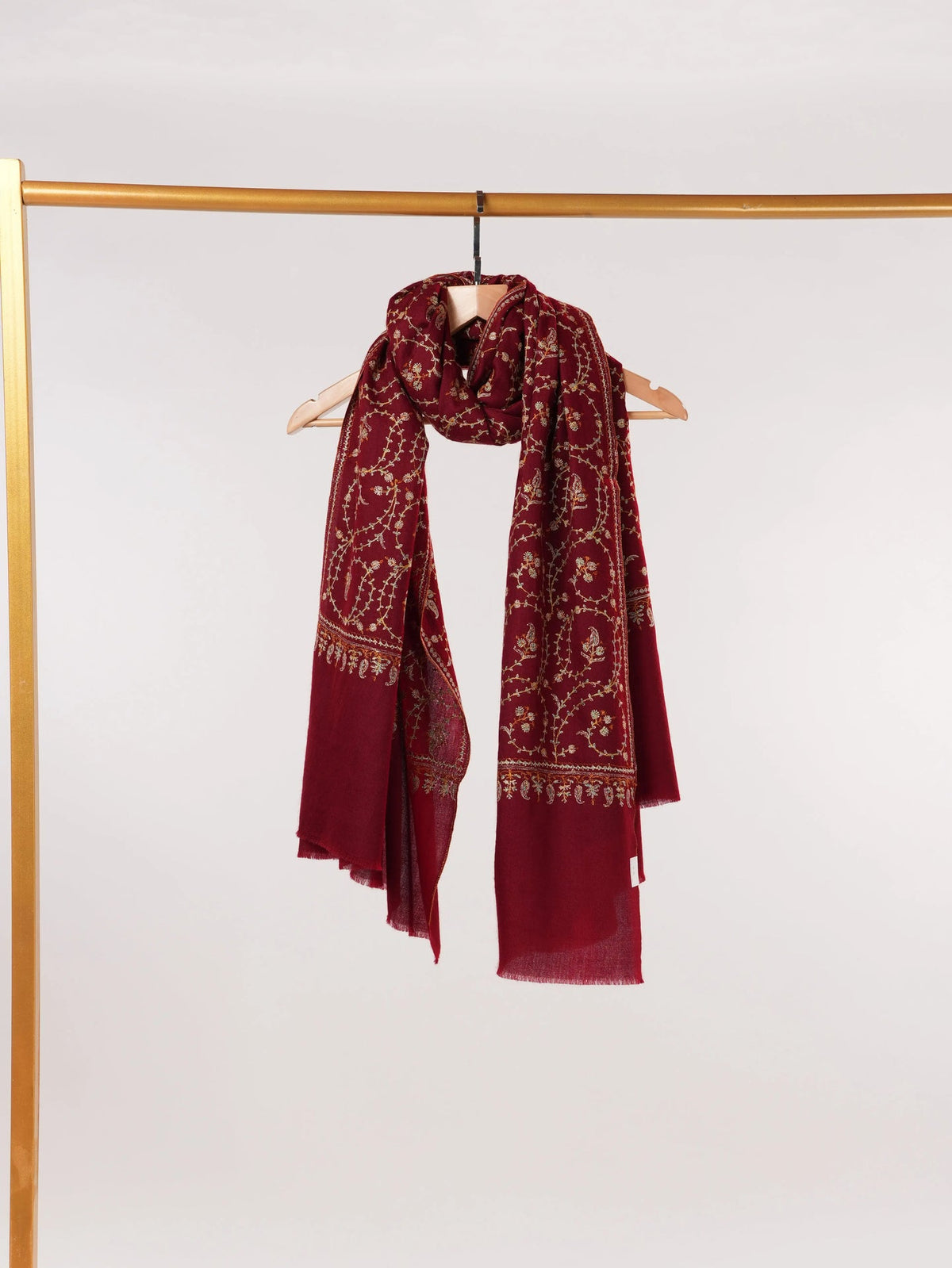 Jali Sozni Hand Embroidered Soft Red Handwoven Pashmina Shawl Shahkaar.com