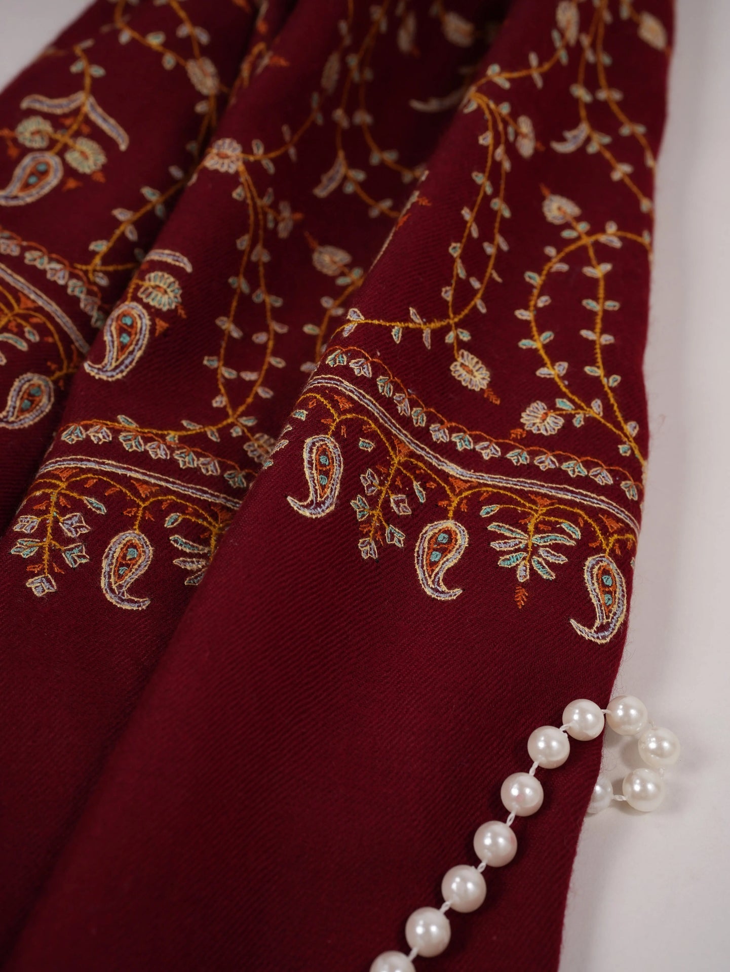 Jali Sozni Hand Embroidered Soft Red Handwoven Pashmina Shawl Shahkaar.com