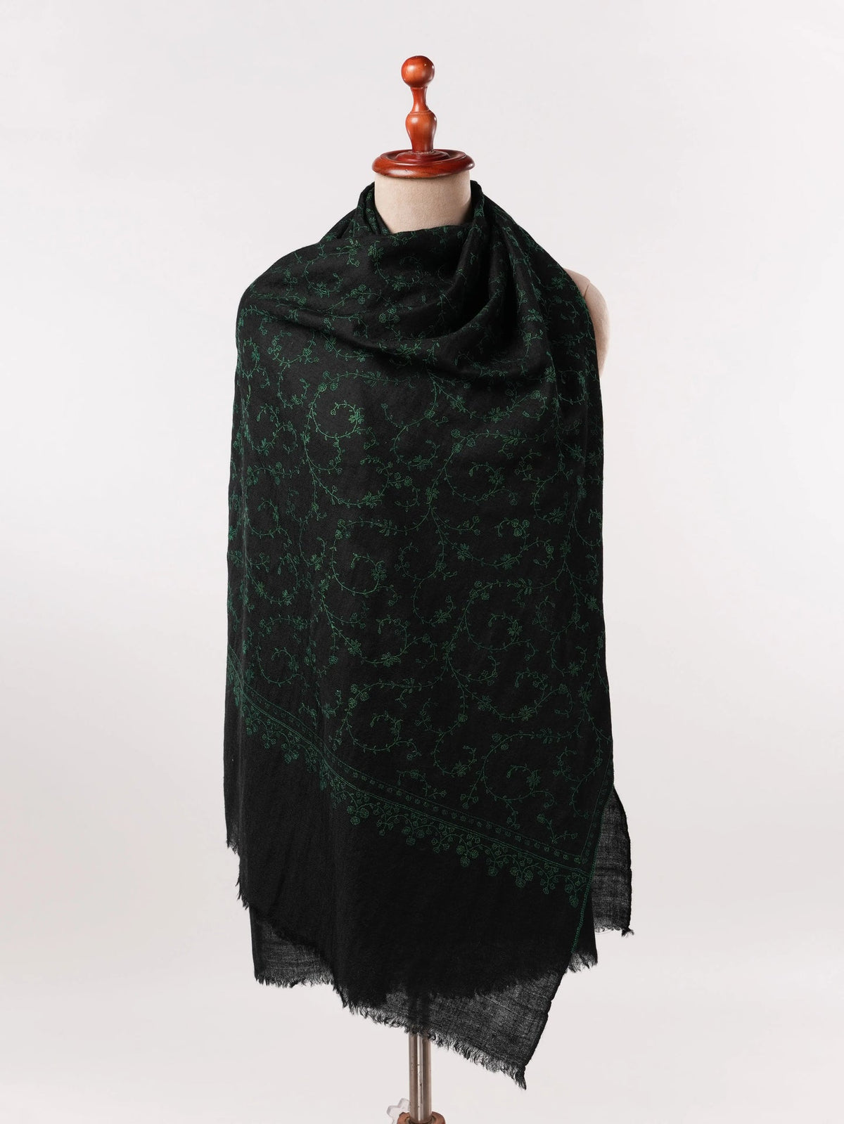 Emerald Green Embroidered Hand Embroidered Original Cashmere Scarf