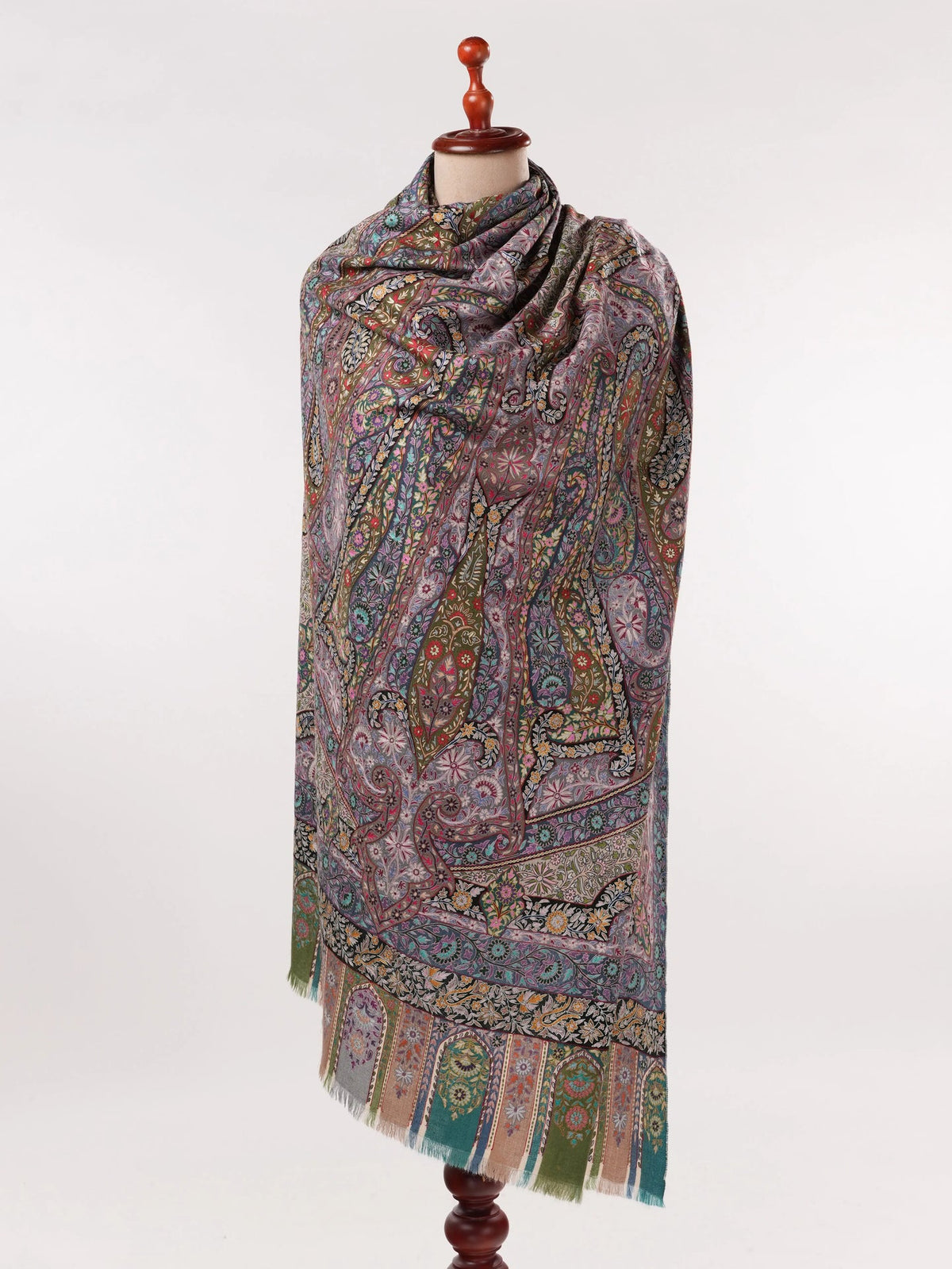 Kalamkari Pure Handwoven Pashmina Shawl with Hand Embroidery Shahkaar.com