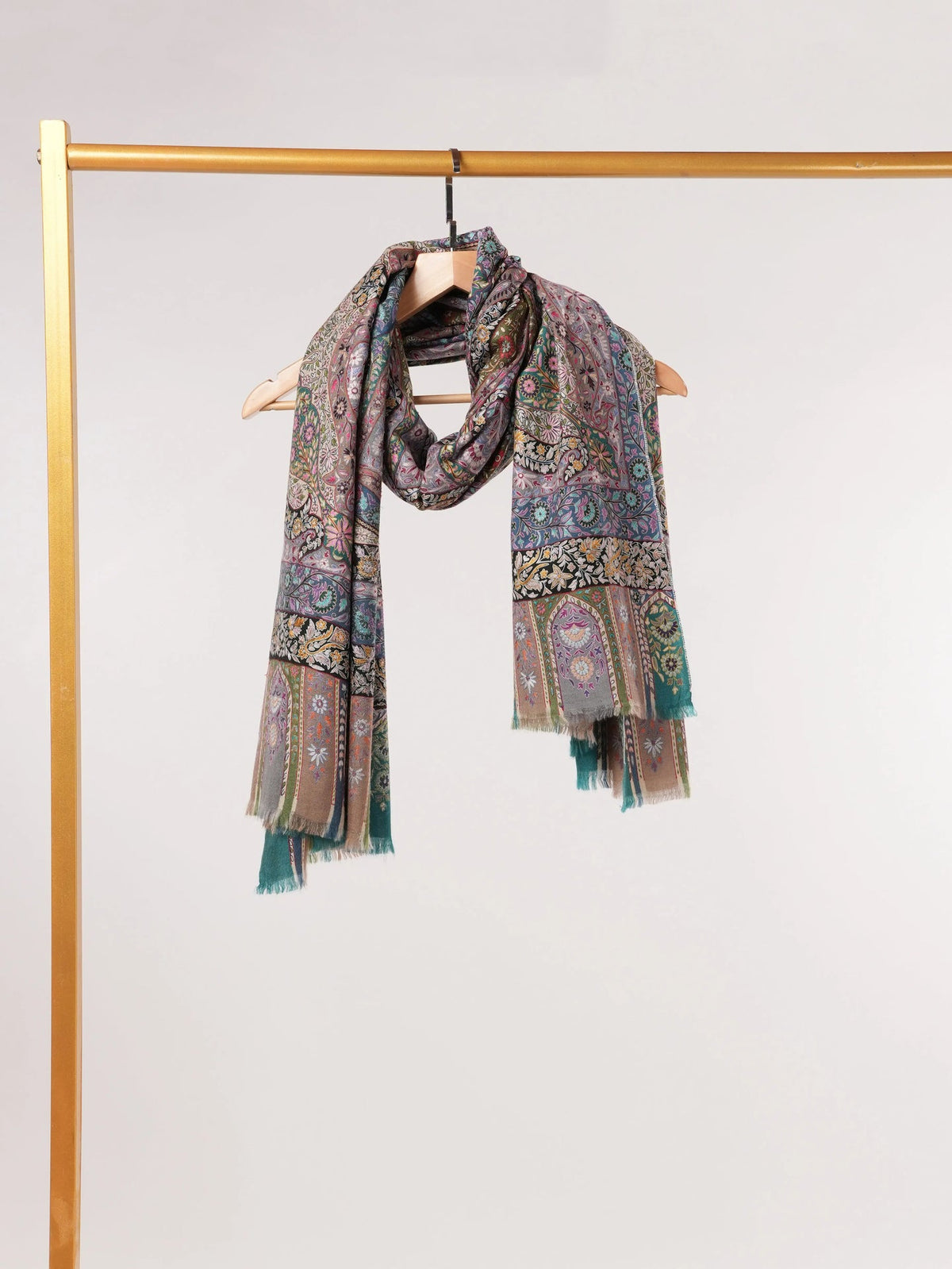 Kalamkari Pure Handwoven Pashmina Shawl with Hand Embroidery Shahkaar.com
