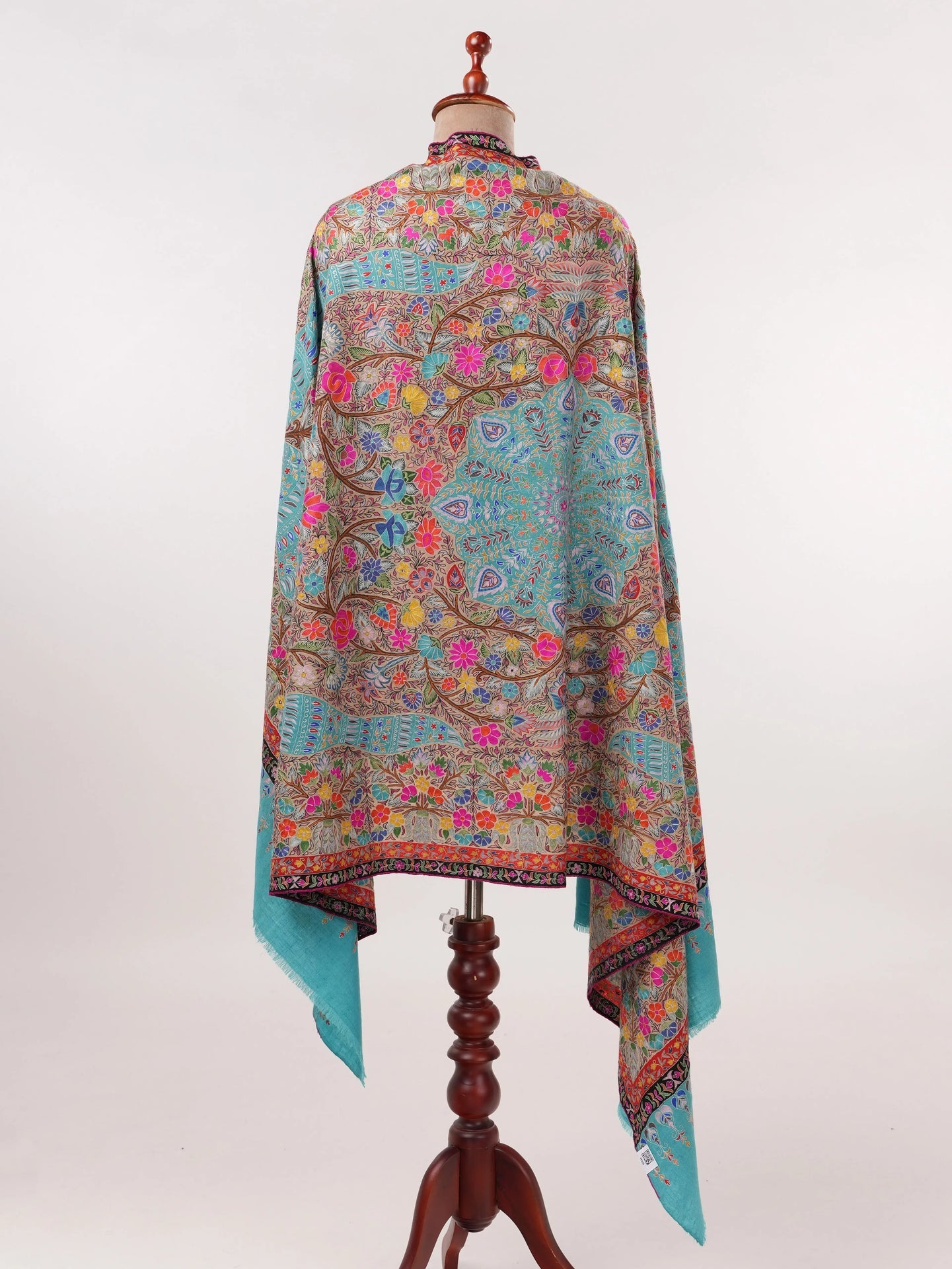 Lightweight Handwoven Blue Pashmina Shawl with Kalamkari Hand Embroidery Shahkaar.com