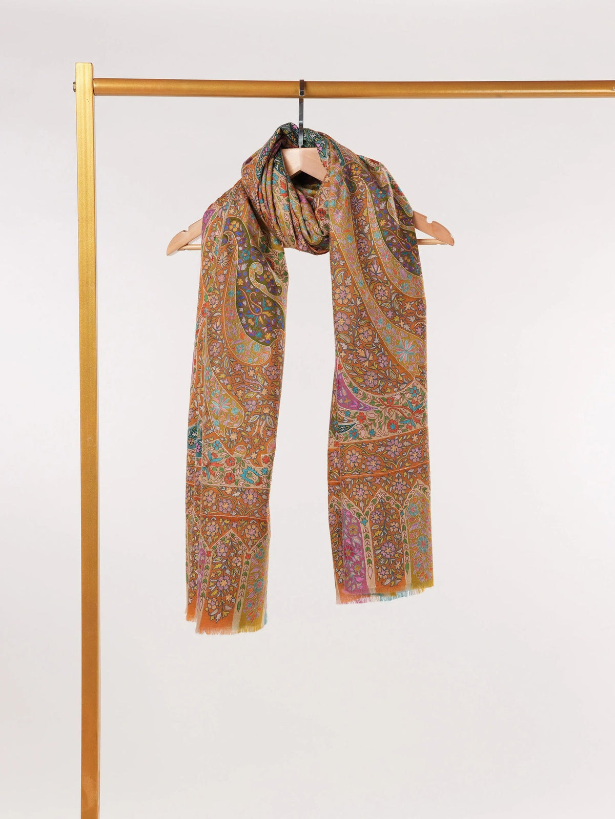 Handcrafted Handwoven Pashmina Shawl with Hand Kalamkari Embroidery Shahkaar.com