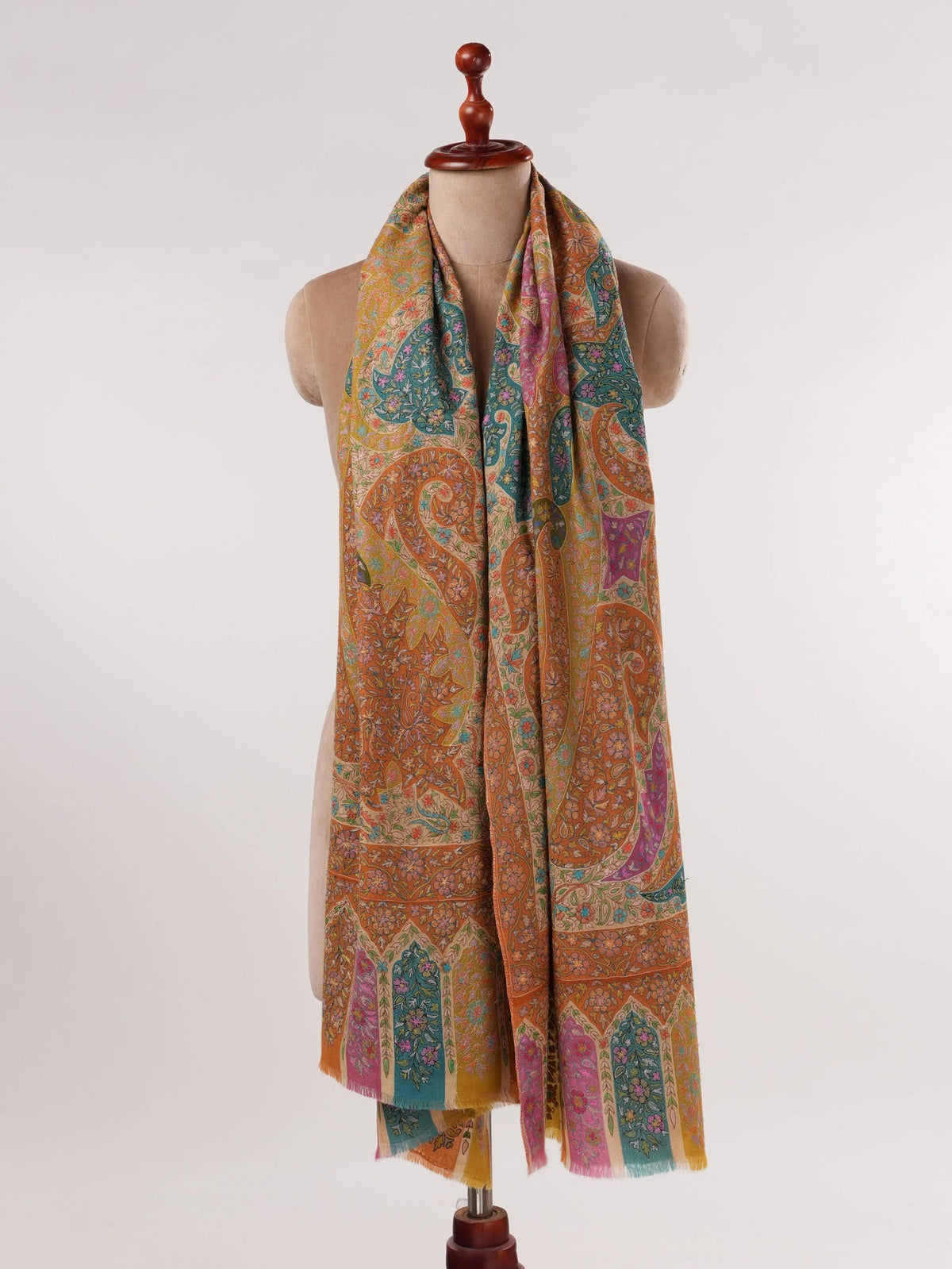Handcrafted Handwoven Pashmina Shawl with Hand Kalamkari Embroidery Shahkaar.com
