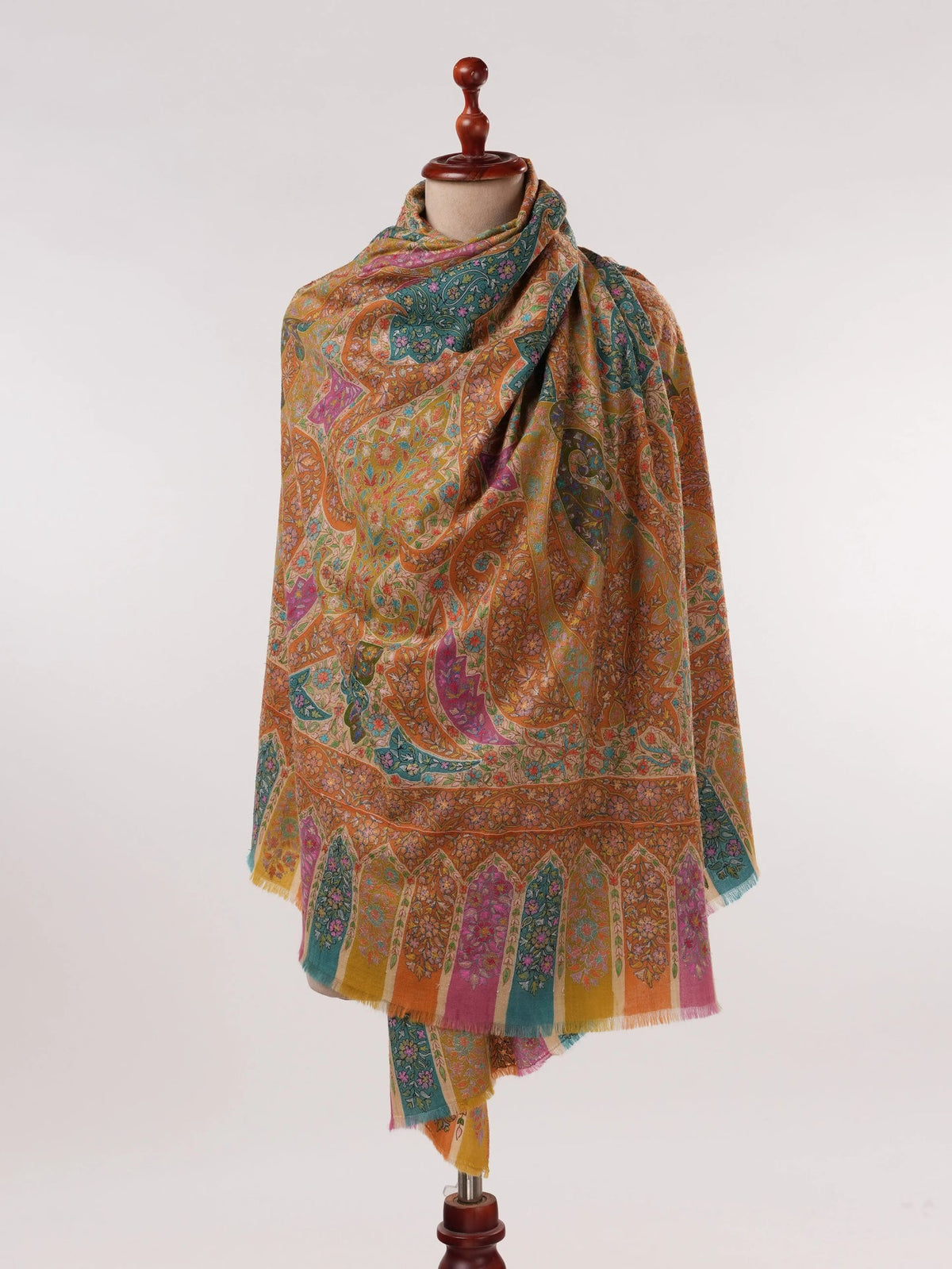 Handcrafted Handwoven Pashmina Shawl with Hand Kalamkari Embroidery Shahkaar.com