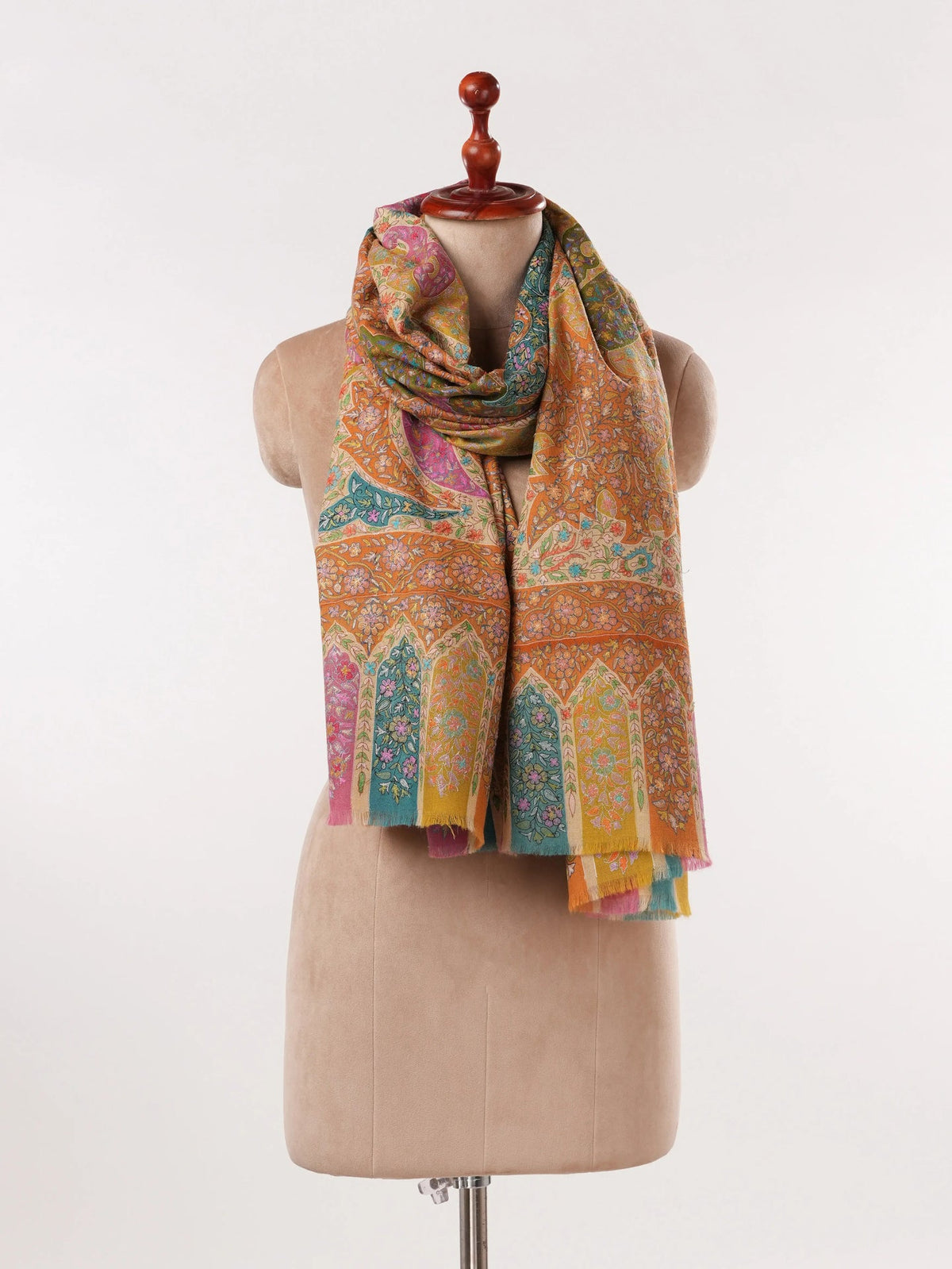 Handcrafted Handwoven Pashmina Shawl with Hand Kalamkari Embroidery Shahkaar.com