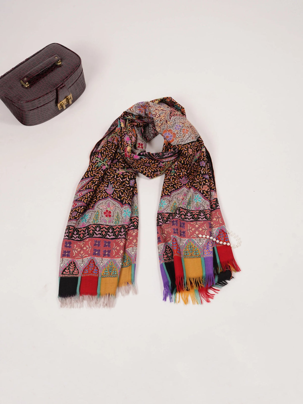 Handwoven Pashmina Shawl with Kalamkari Hand Embroidery Shahkaar.com