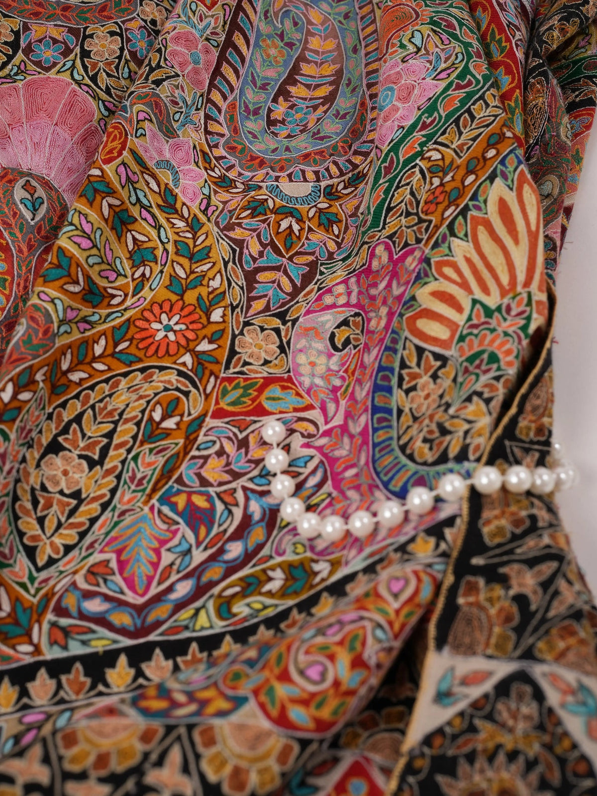 Hand Kalamkari Embroidered Handwoven Pashmina Shawl Shahkaar.com