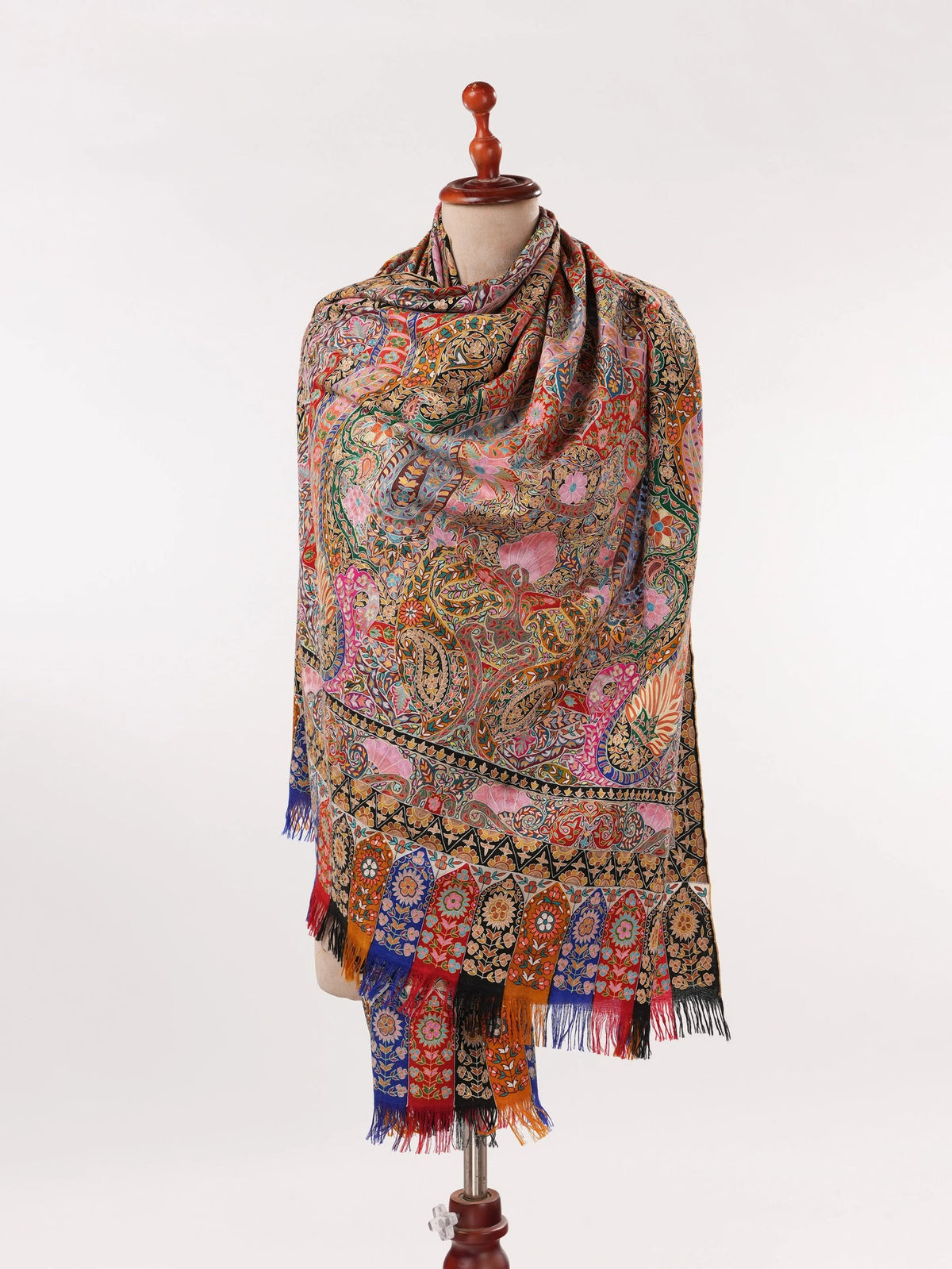 Hand Kalamkari Embroidered Handwoven Pashmina Shawl Shahkaar.com