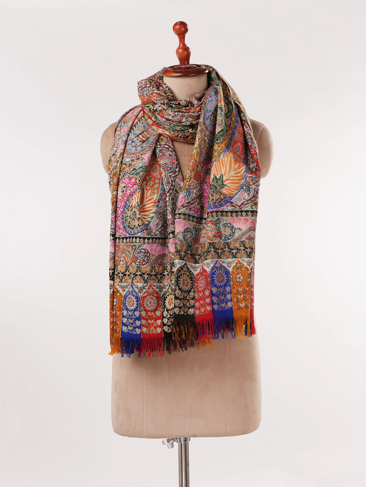Hand Kalamkari Embroidered Handwoven Pashmina Shawl Shahkaar.com