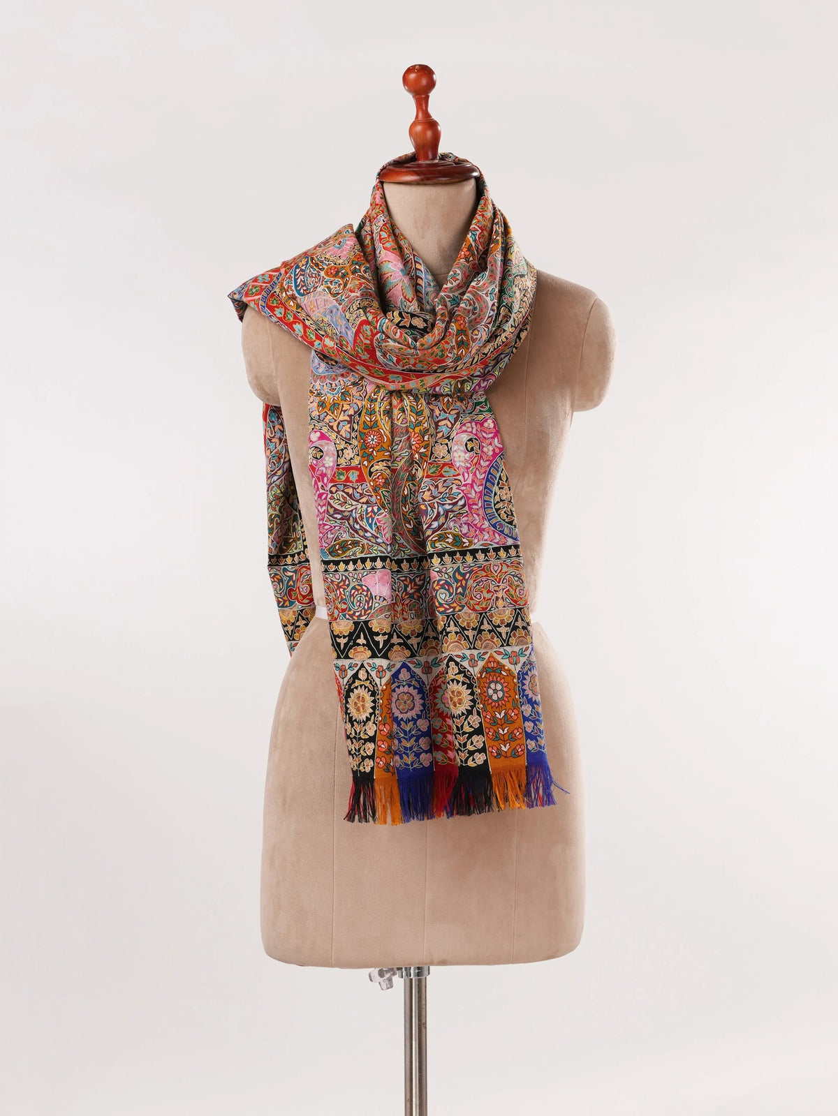 Hand Kalamkari Embroidered Handwoven Pashmina Shawl Shahkaar.com