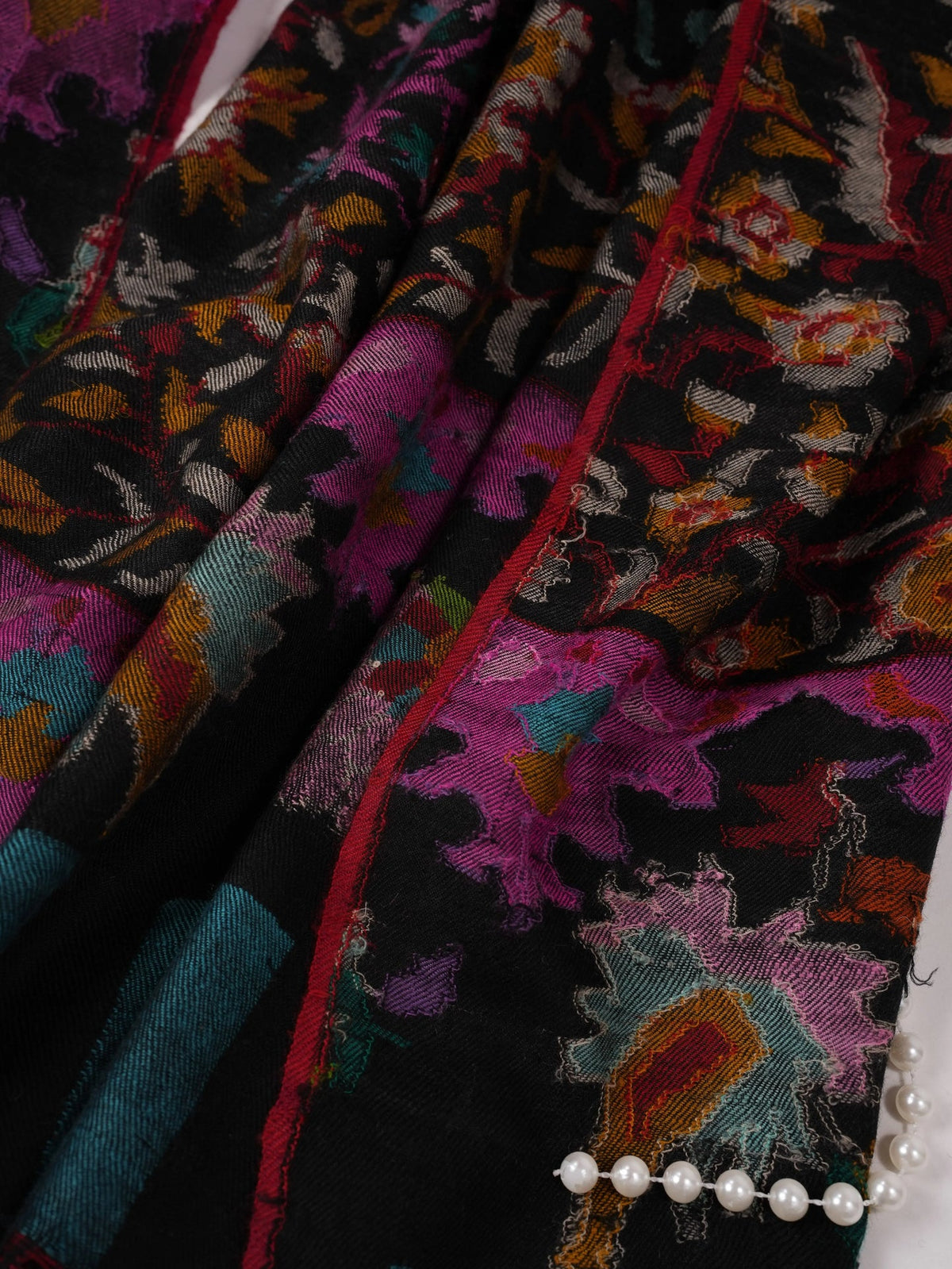 Women's Kani Kashmiri Handwoven Pure Black Pashmina Shawl Shahkaar.com