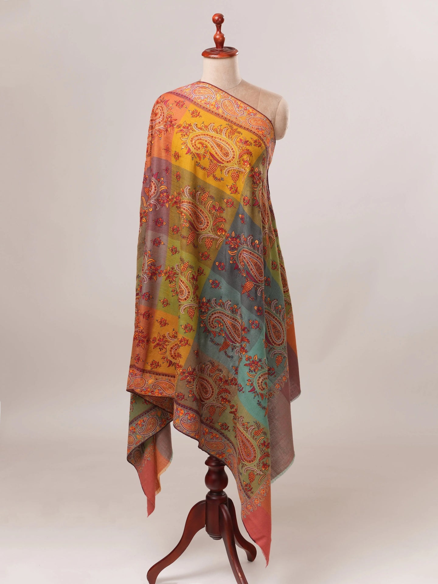 Multicolor Pashmina Shawl with Hand Embroidery Shahkaar.com