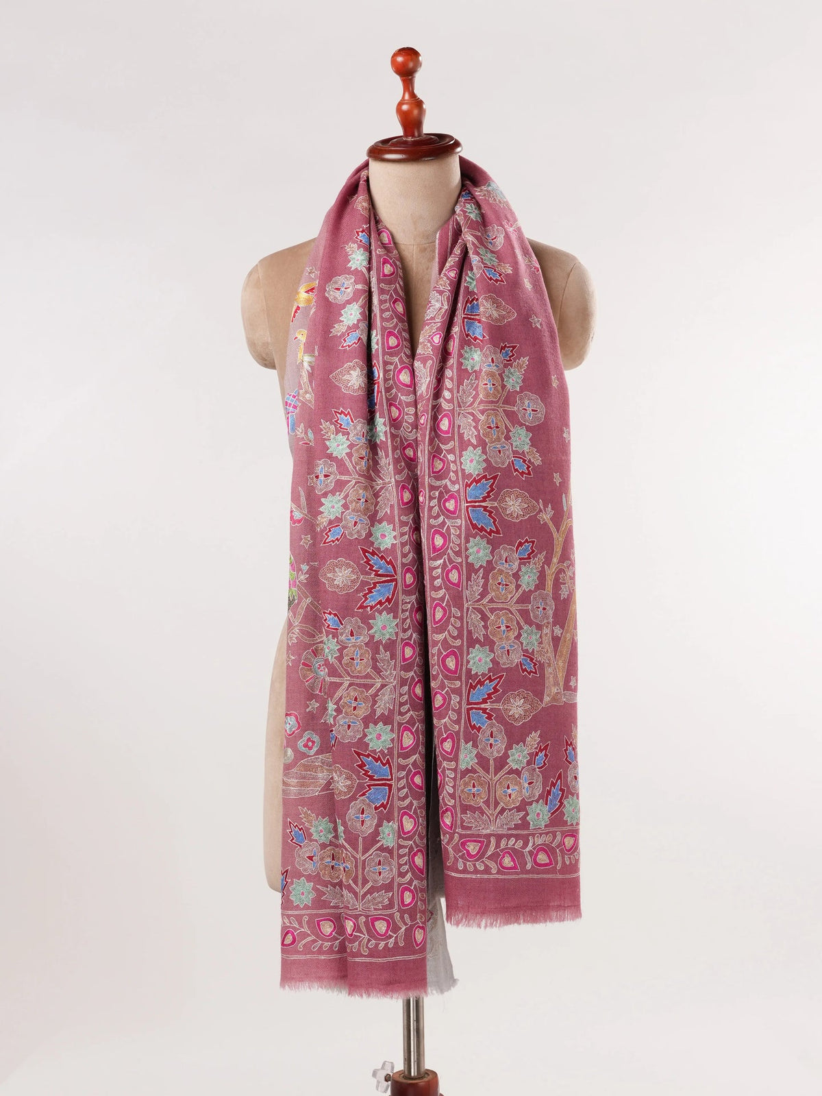 Kalamkari Dual Shade Handwoven Pashmina Shawl with Hand Embroidery Shahkaar.com