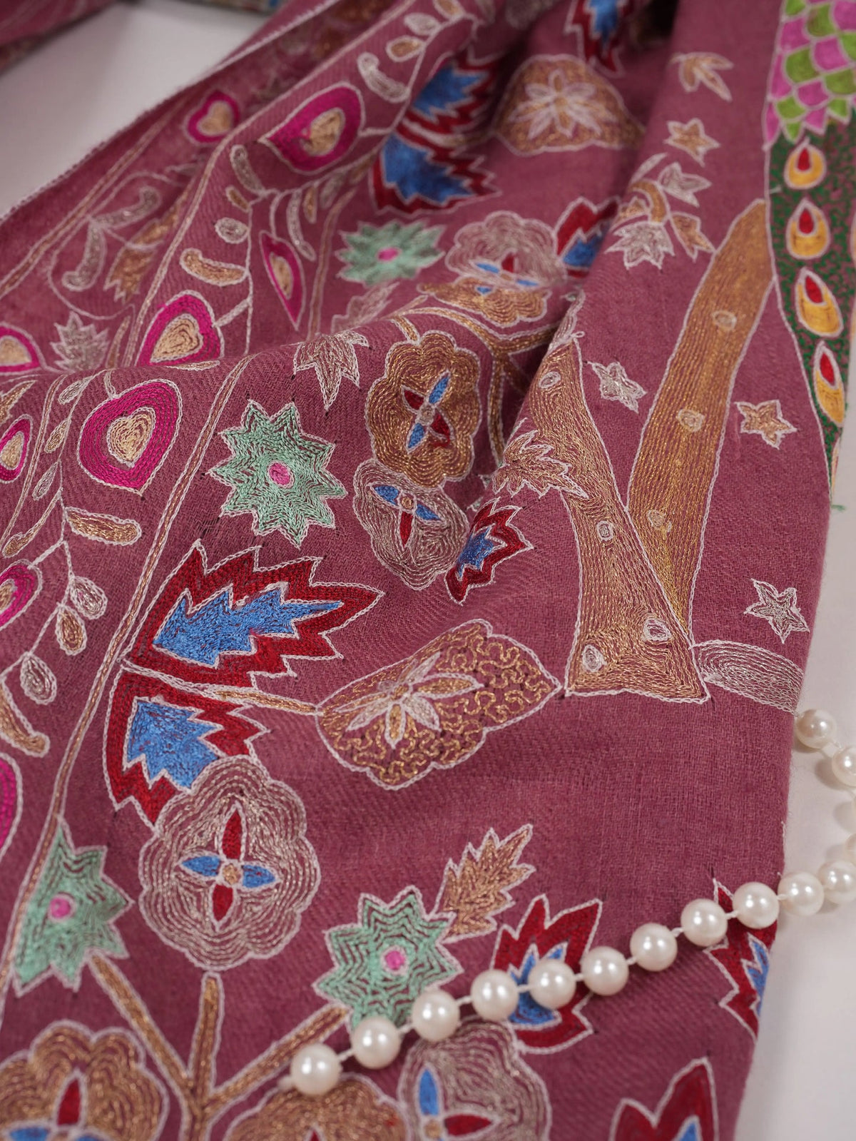 Kalamkari Dual Shade Handwoven Pashmina Shawl with Hand Embroidery Shahkaar.com