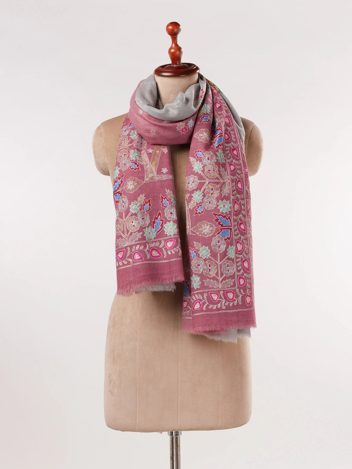 Kalamkari Dual Shade Handwoven Pashmina Shawl with Hand Embroidery Shahkaar.com