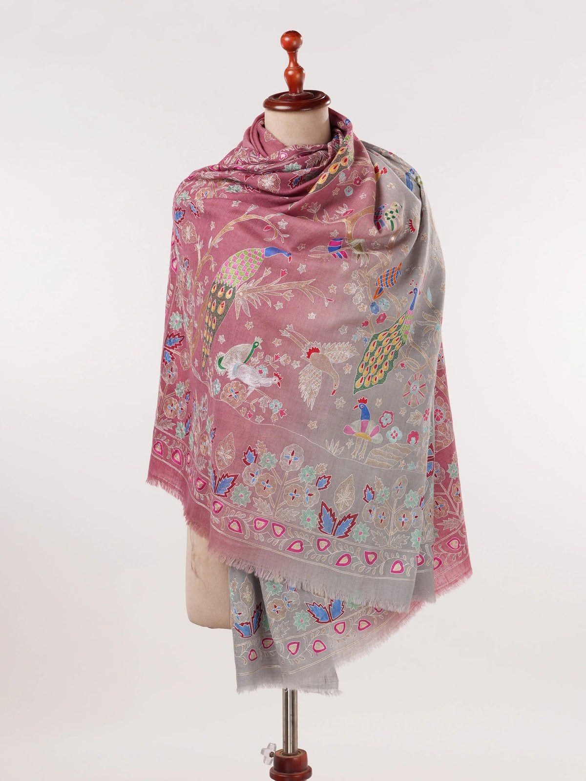 Kalamkari Dual Shade Handwoven Pashmina Shawl with Hand Embroidery Shahkaar.com