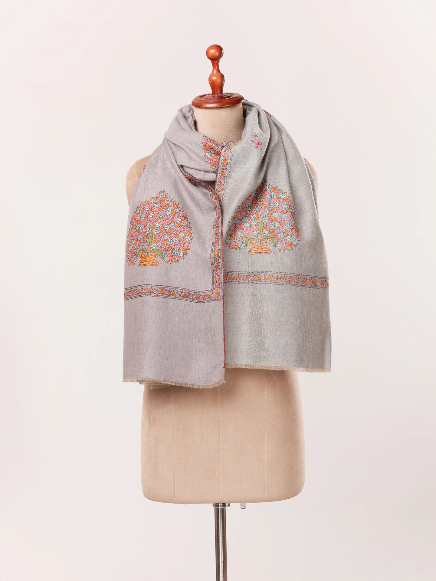 Kashmiri Handwoven Dualtone Pashmina Shawl with Mughal Buteh Sozni Embroidery Shahkaar.com