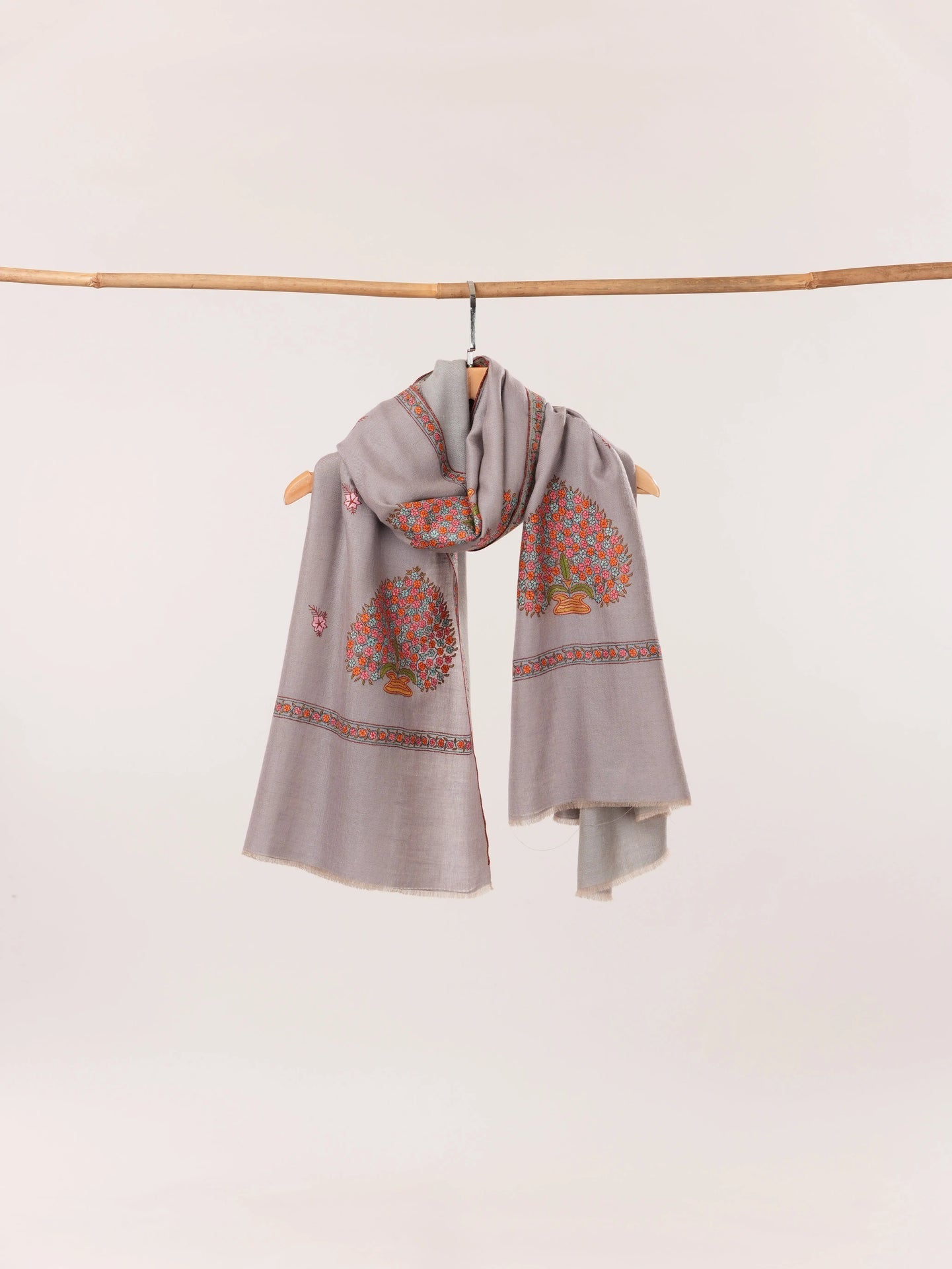 Kashmiri Handwoven Dualtone Pashmina Shawl with Mughal Buteh Sozni Embroidery Shahkaar.com