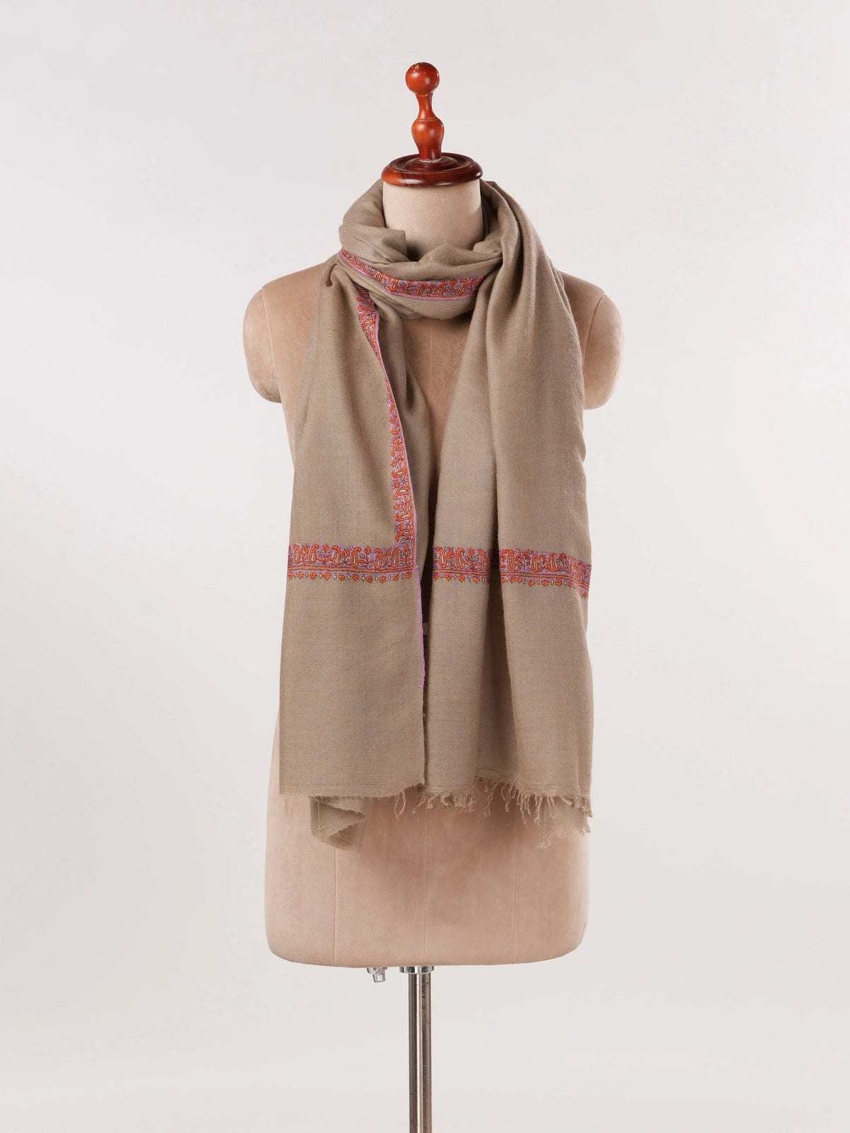 Taupe Original Pashmina Shawl with Hashia Hand Embroidery Shahkaar.com