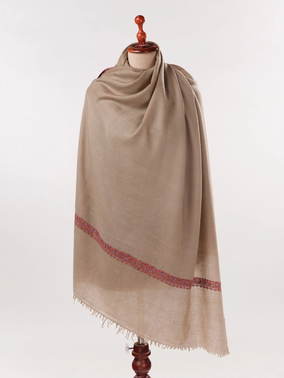 Taupe Original Pashmina Shawl with Hashia Hand Embroidery Shahkaar.com