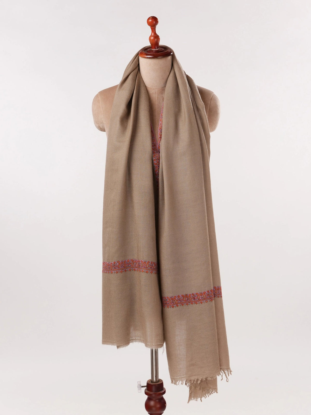 Taupe Original Pashmina Shawl with Hashia Hand Embroidery Shahkaar.com
